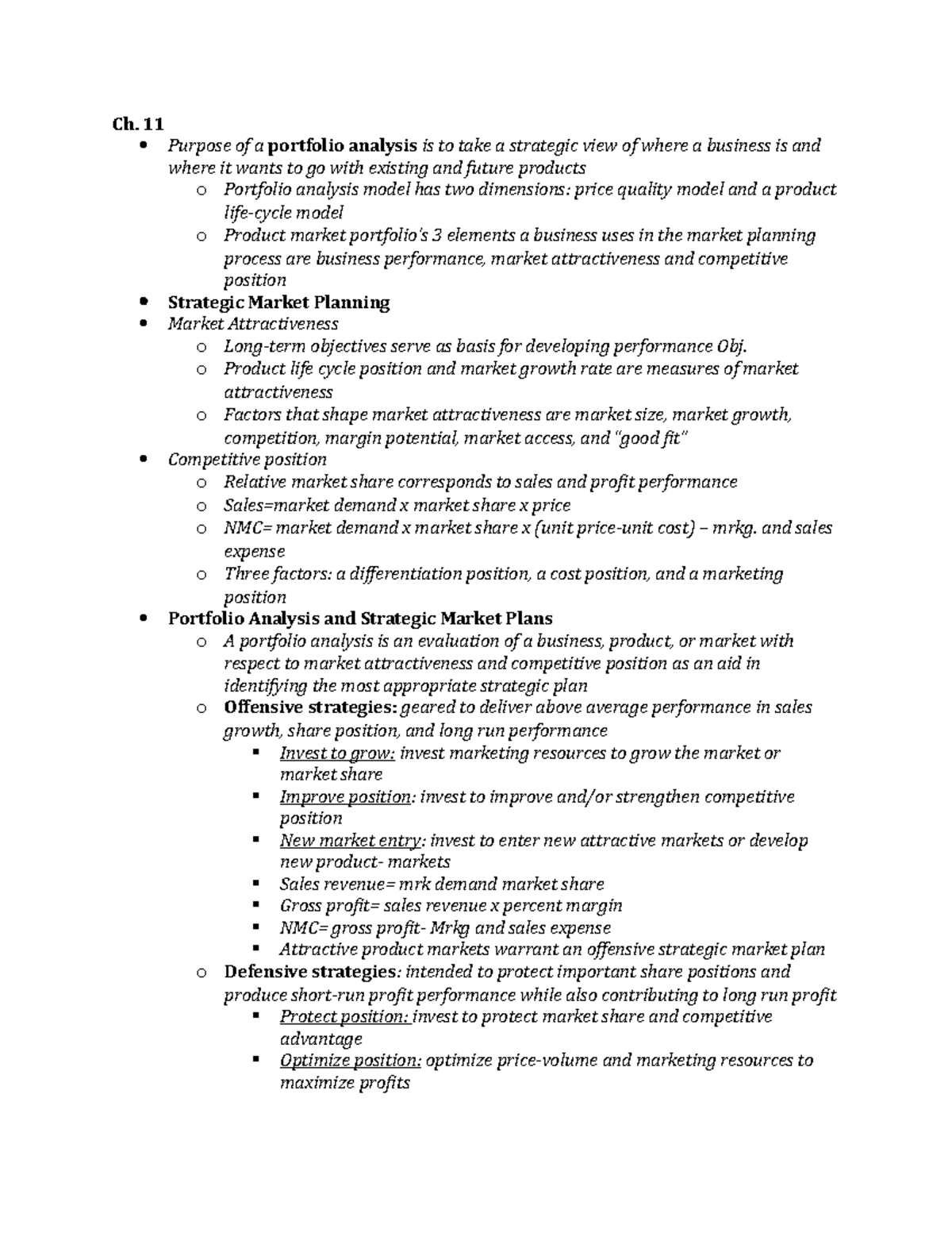 Mrk Strategy exam 3 book notes - Ch. 11 Purpose of a portfolio analysis ...