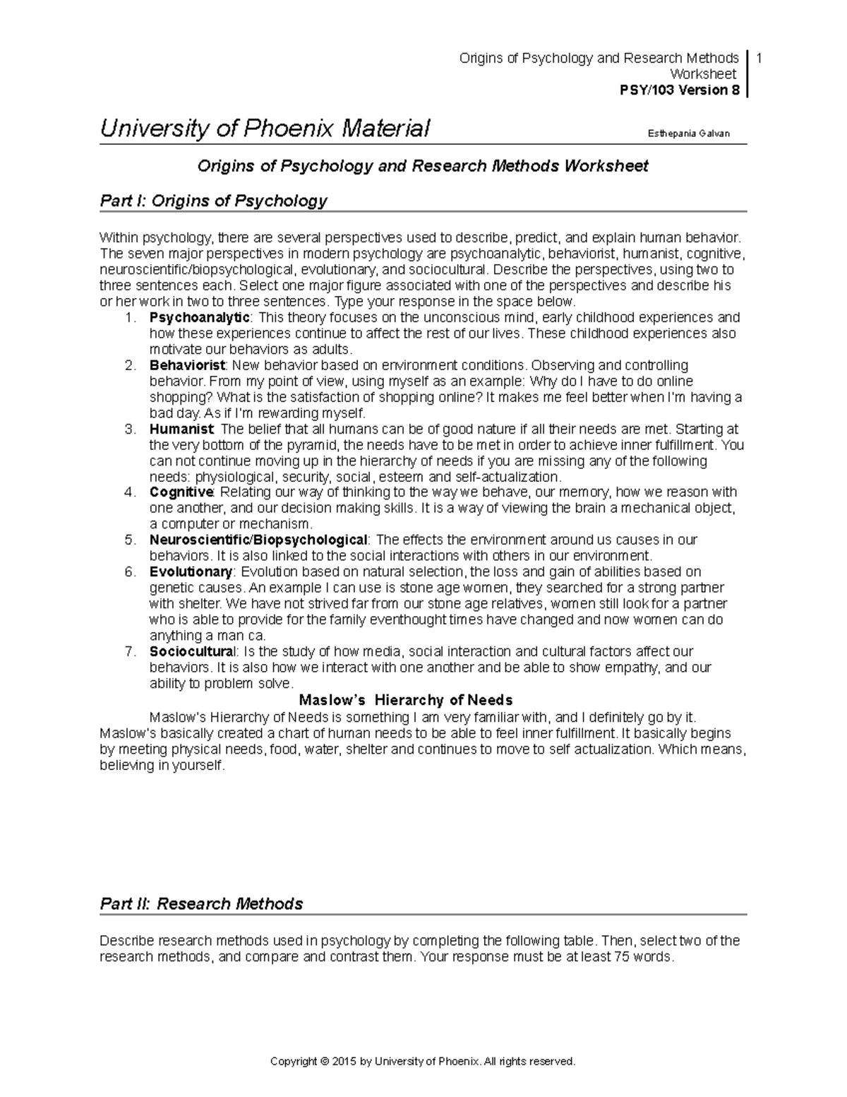 psychology research methods worksheet