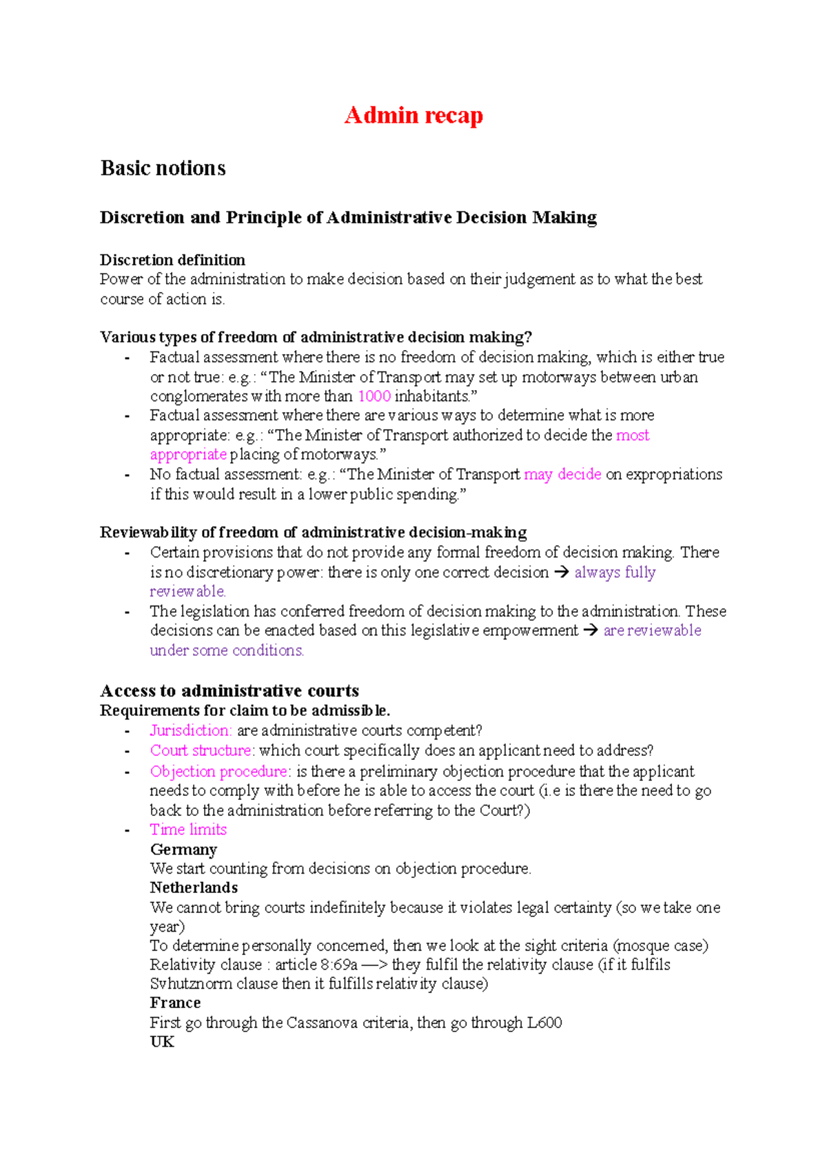 Admin recap - Admin recap Basic notions Discretion and Principle of ...