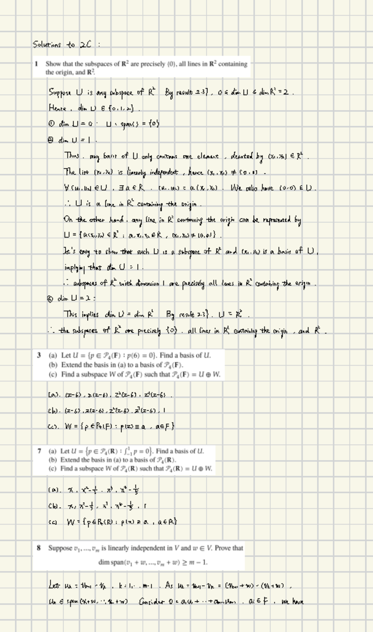2C - Practice Material Linear Algebra - Solutions to 2C : Suppose U is ...