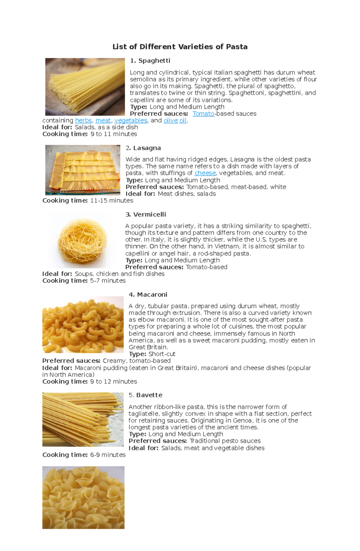 List of 32 Different Varieties of Pasta - List of Different Varieties ...