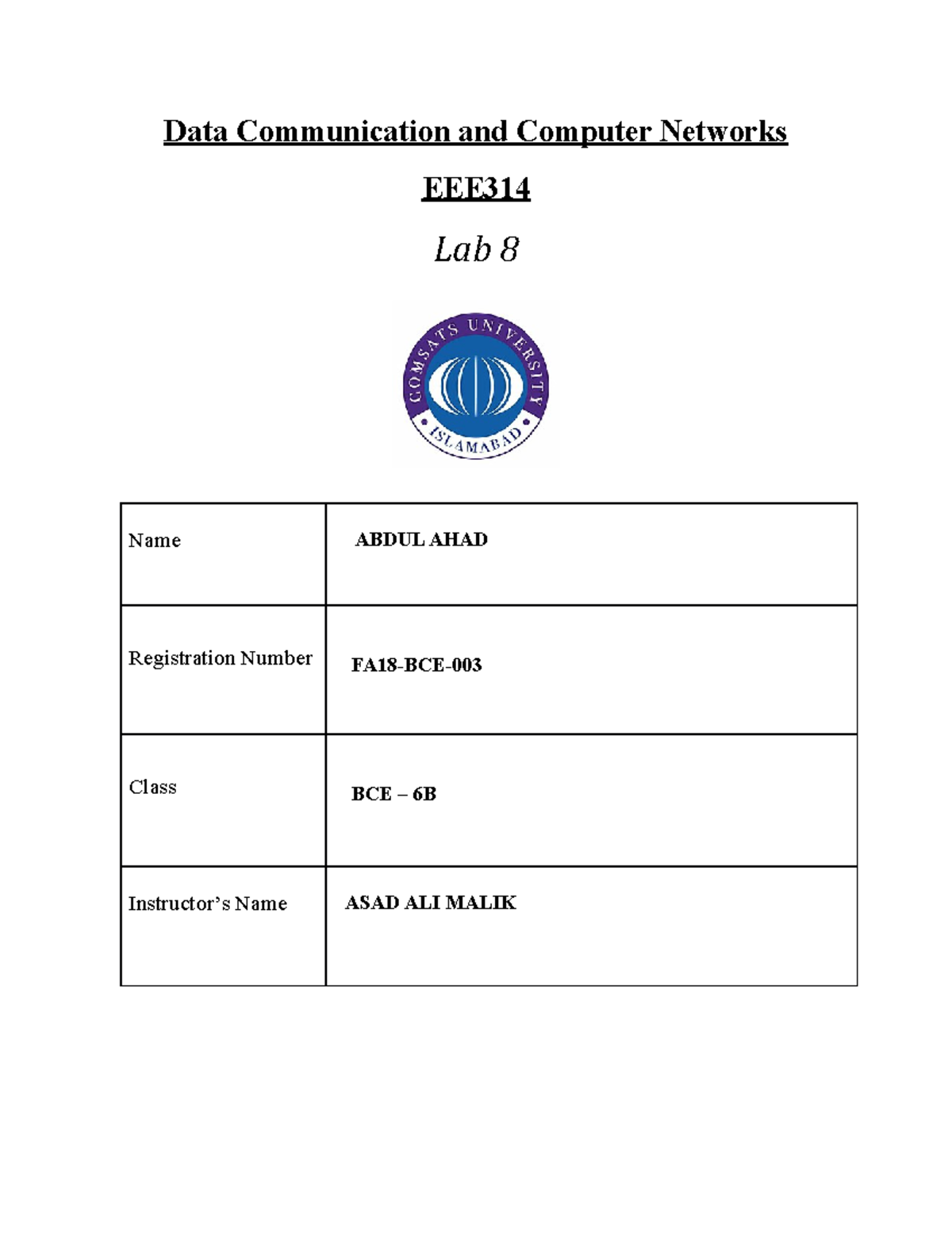 Lab Report 8 complete - Data Communication Networks - CUI - Studocu