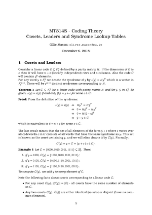 MT314S - Coding Theory - Lecture notes All - Warning: Error during font ...