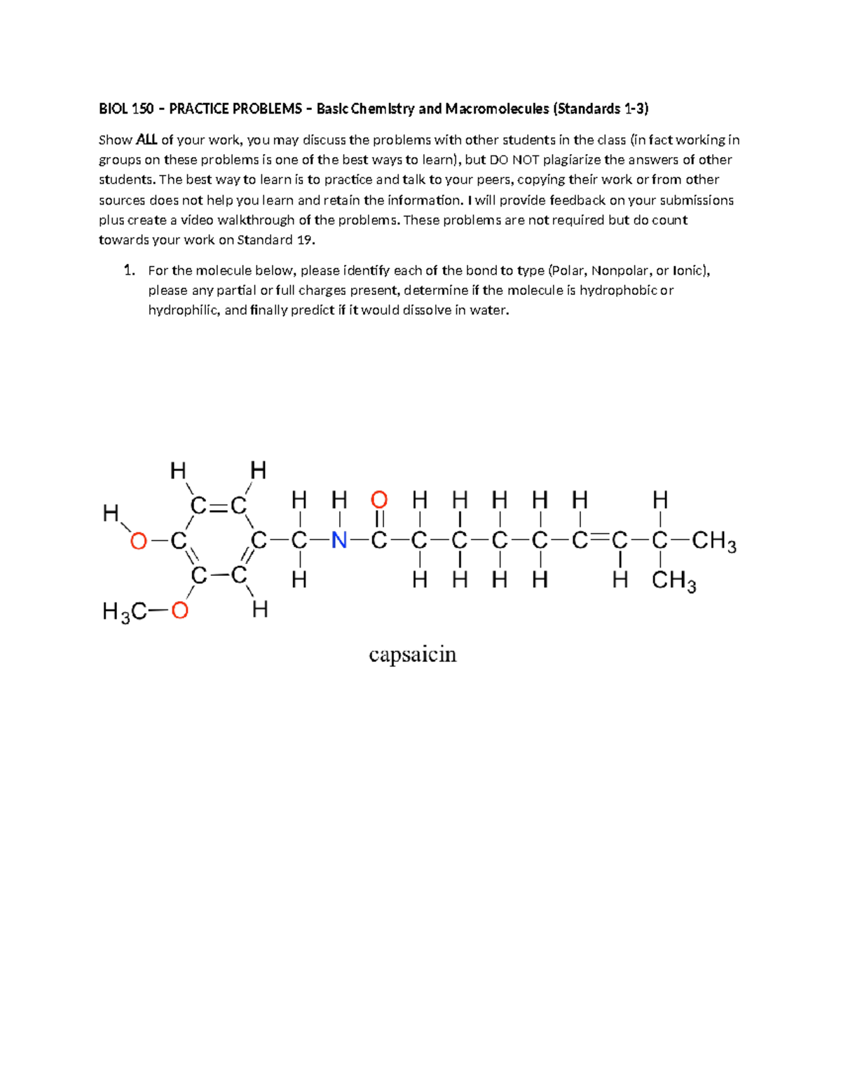 Practice Problems - Set 1 - BIOL 150 – PRACTICE PROBLEMS – Basic ...