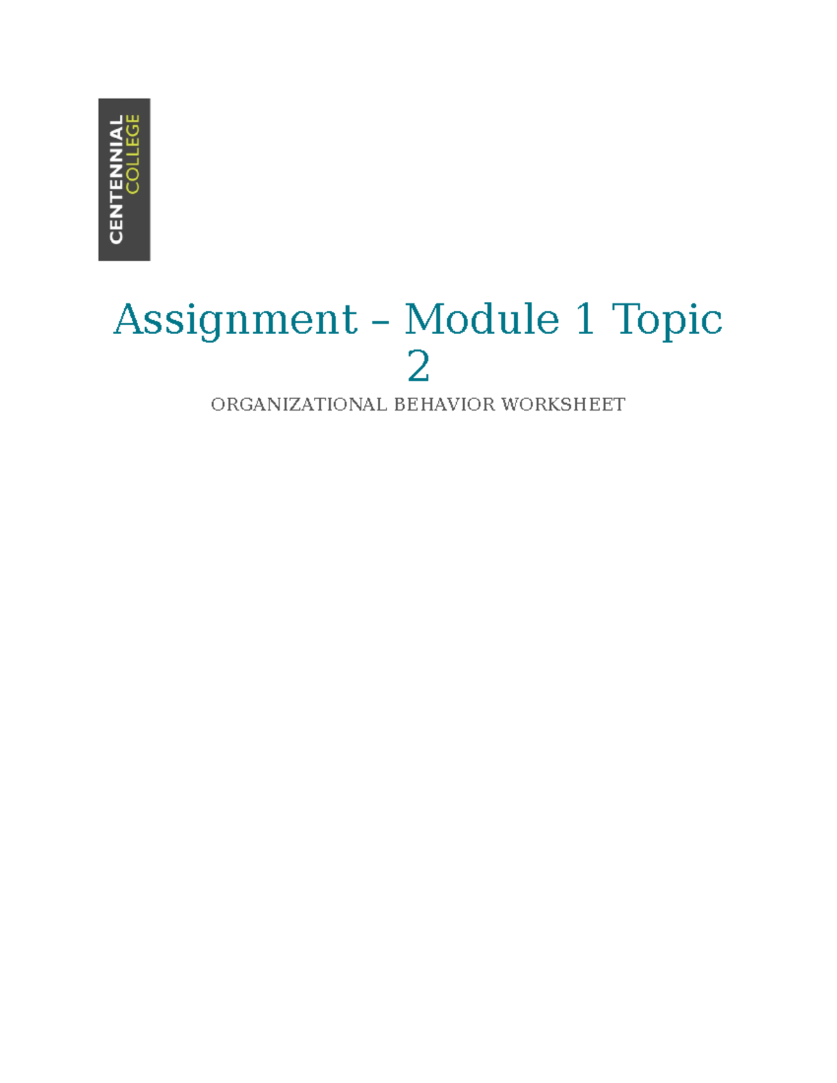 Assignment - OB - Module 1 - Topic 2 - Assignment – Module 1 Topic 2 ...