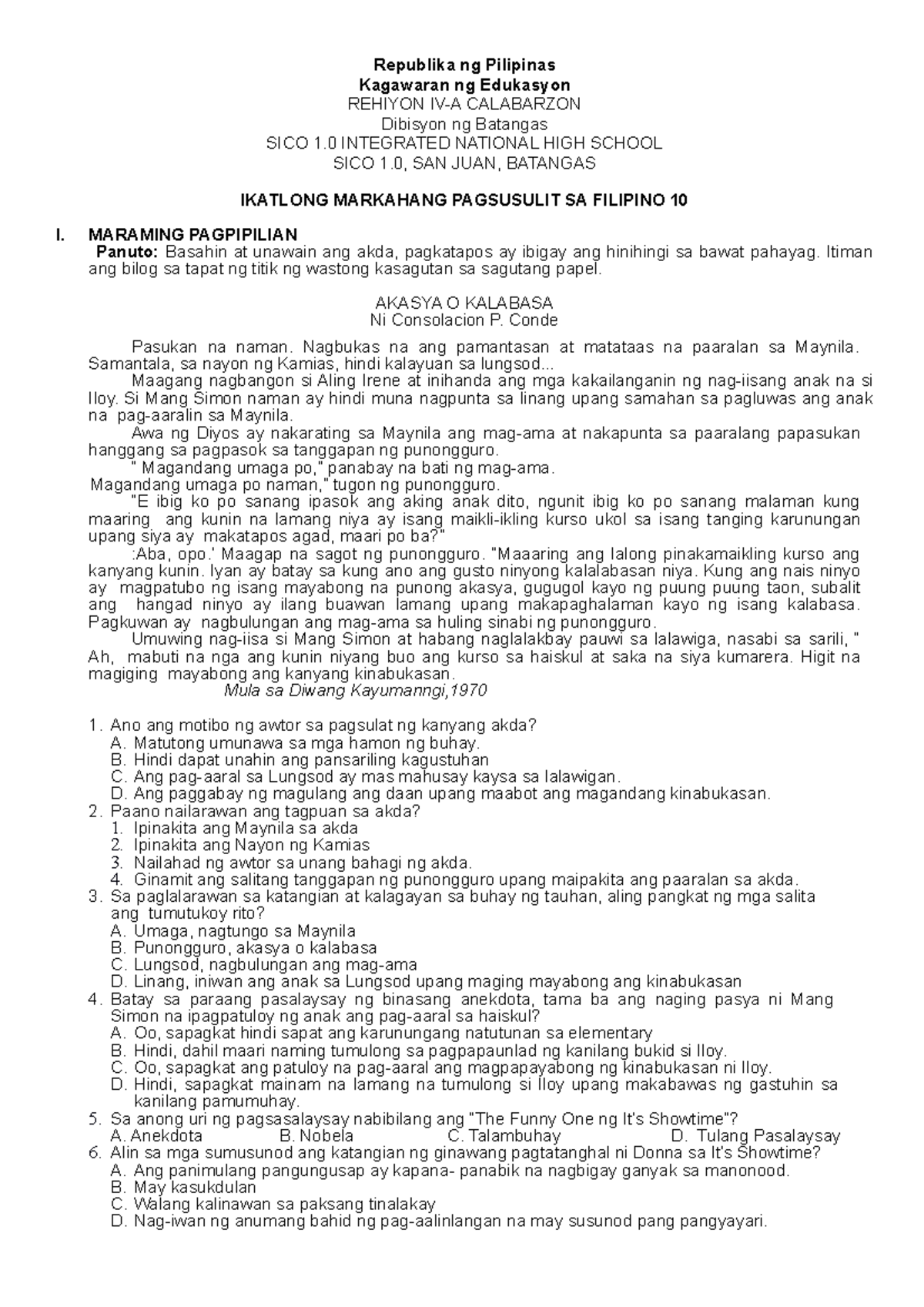 3rd-pt-fil10-republika-ng-pilipinas-kagawaran-ng-edukasyon-rehiyon-iv