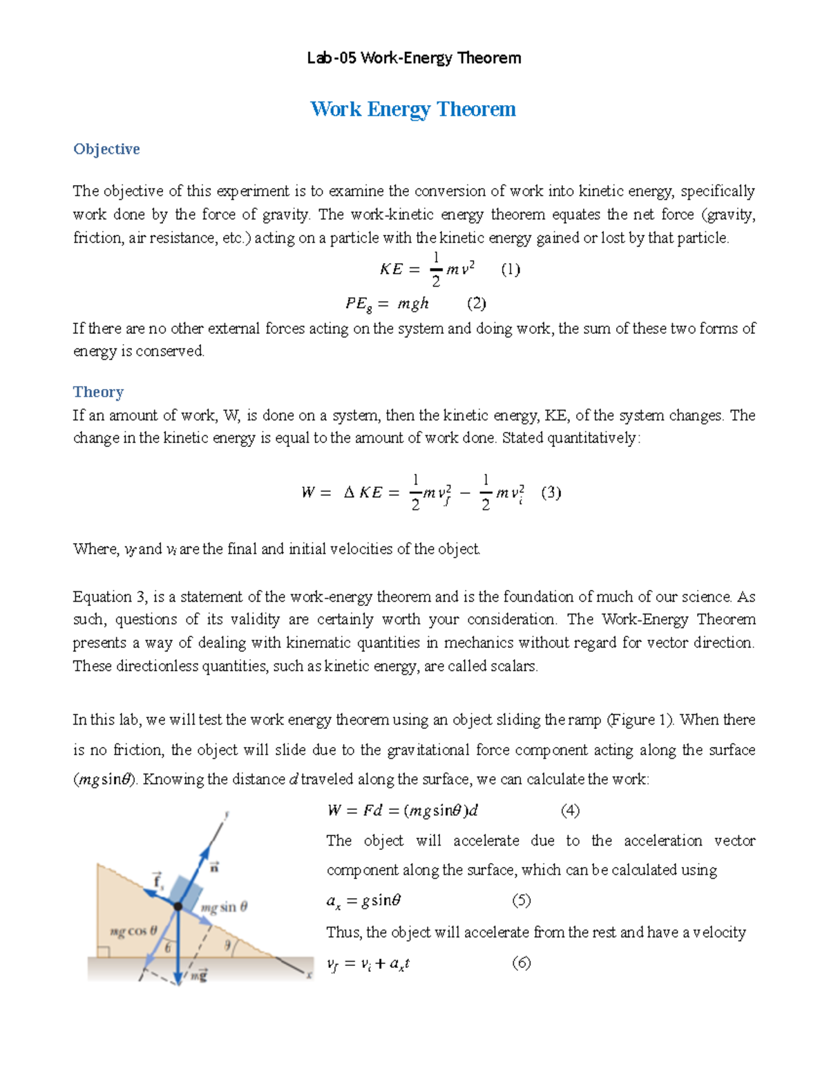 Lab-5 -WORK Energy Theorem - Lab-05 Work-Energy Theorem Work Energy ...