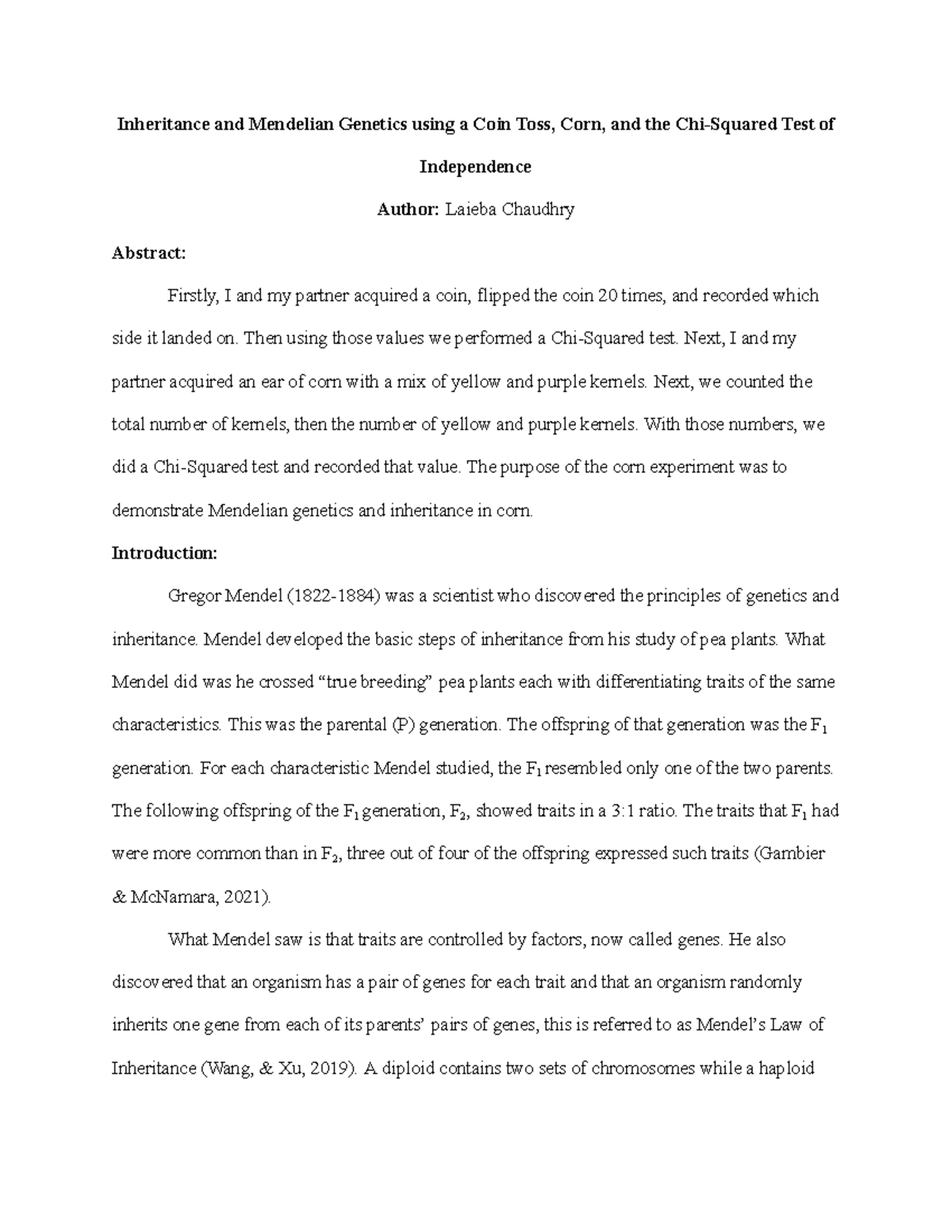 BIO 101 Lab Report: Inheritance and Medelian Genetics - Inheritance and ...