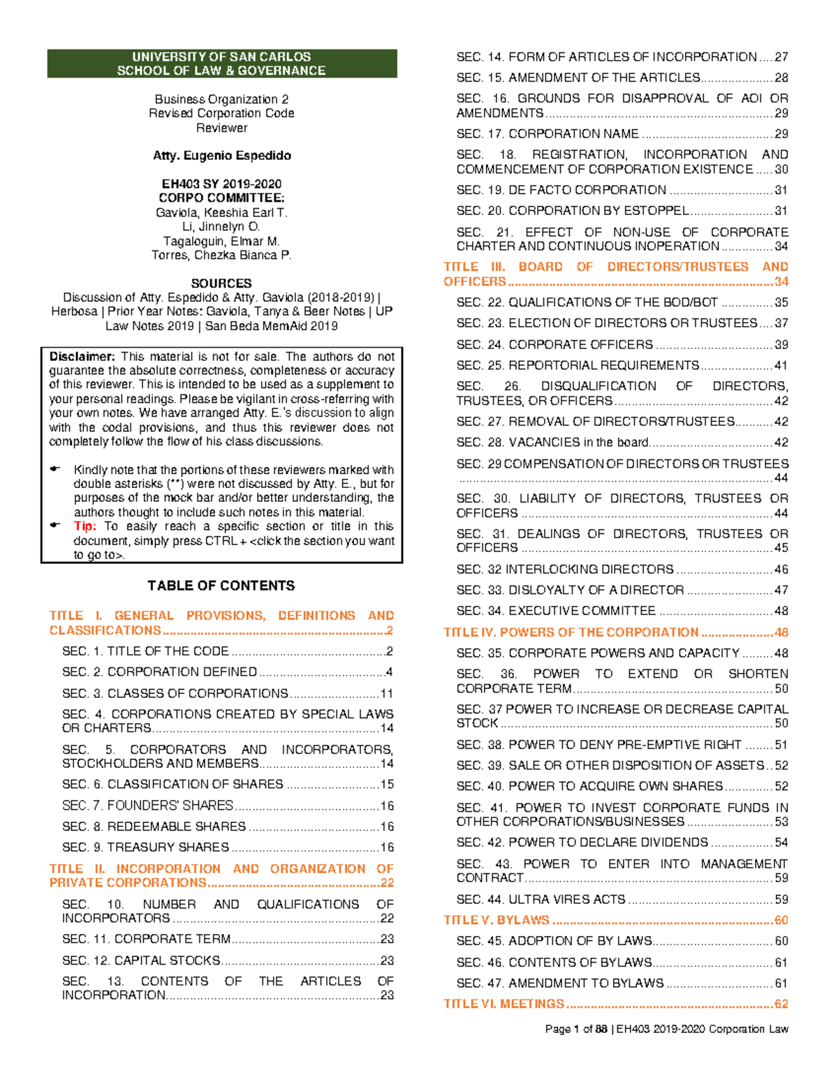 498928514 EH403 Revised Corporation Code Midterms Reviewer - UNIVERSITY ...