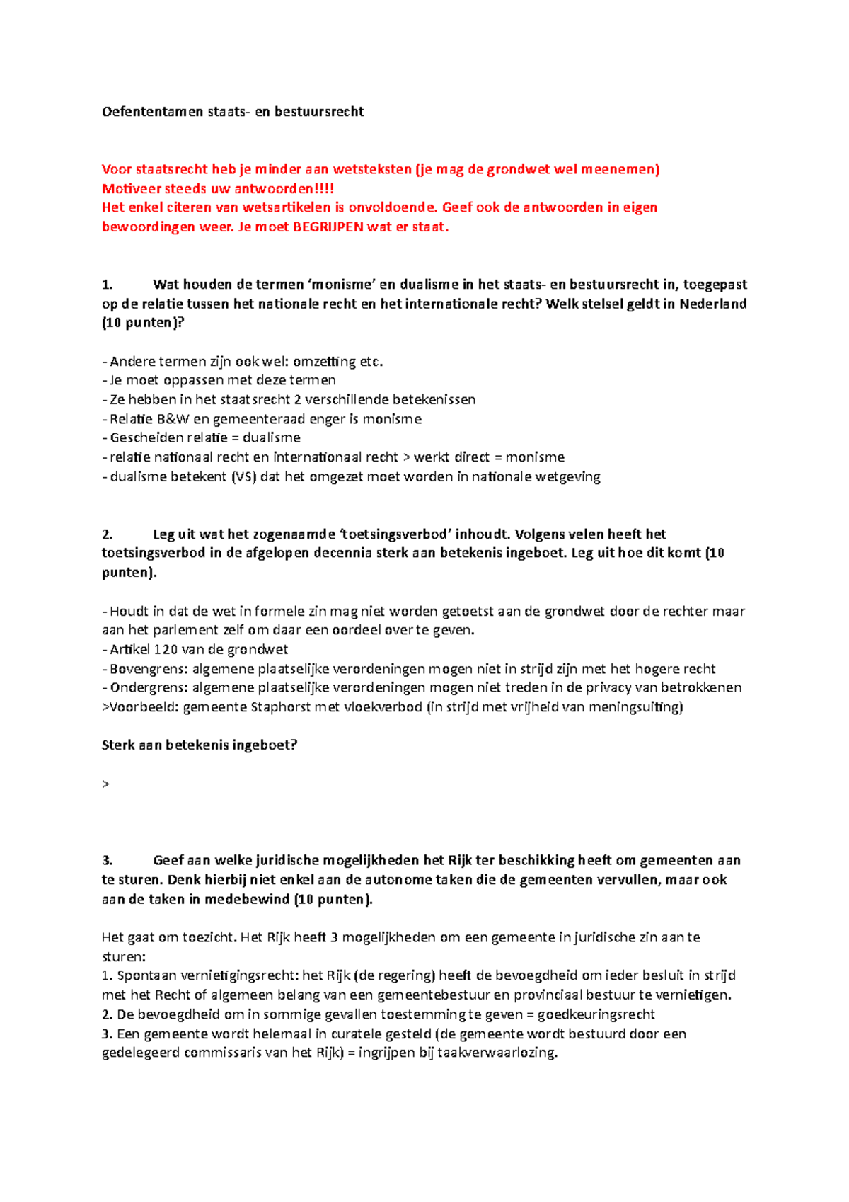 Oefententamen Staats - Geef Ook De Antwoorden In Eigen Bewoordingen ...