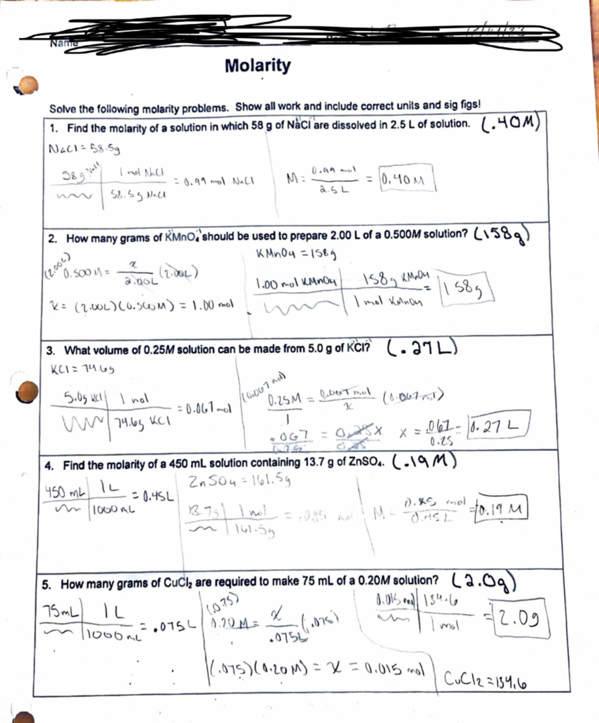 Adobe Scan Dec 15, 2023 - Molarity And Dilutions Worksheet Hw. - D ...