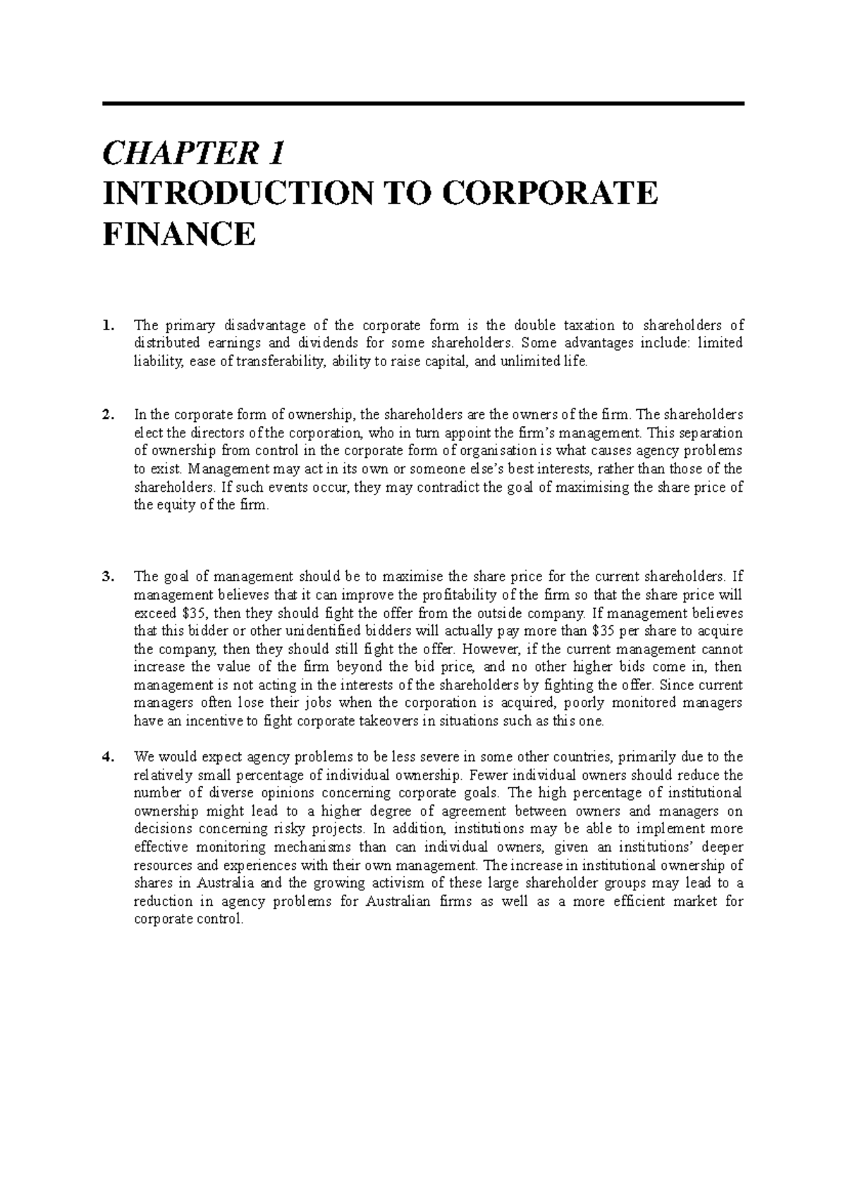 TUTORIAL 1: INTRODUCTION TO CORPORATE FINANCE - CHAPTER 1 INTRODUCTION ...