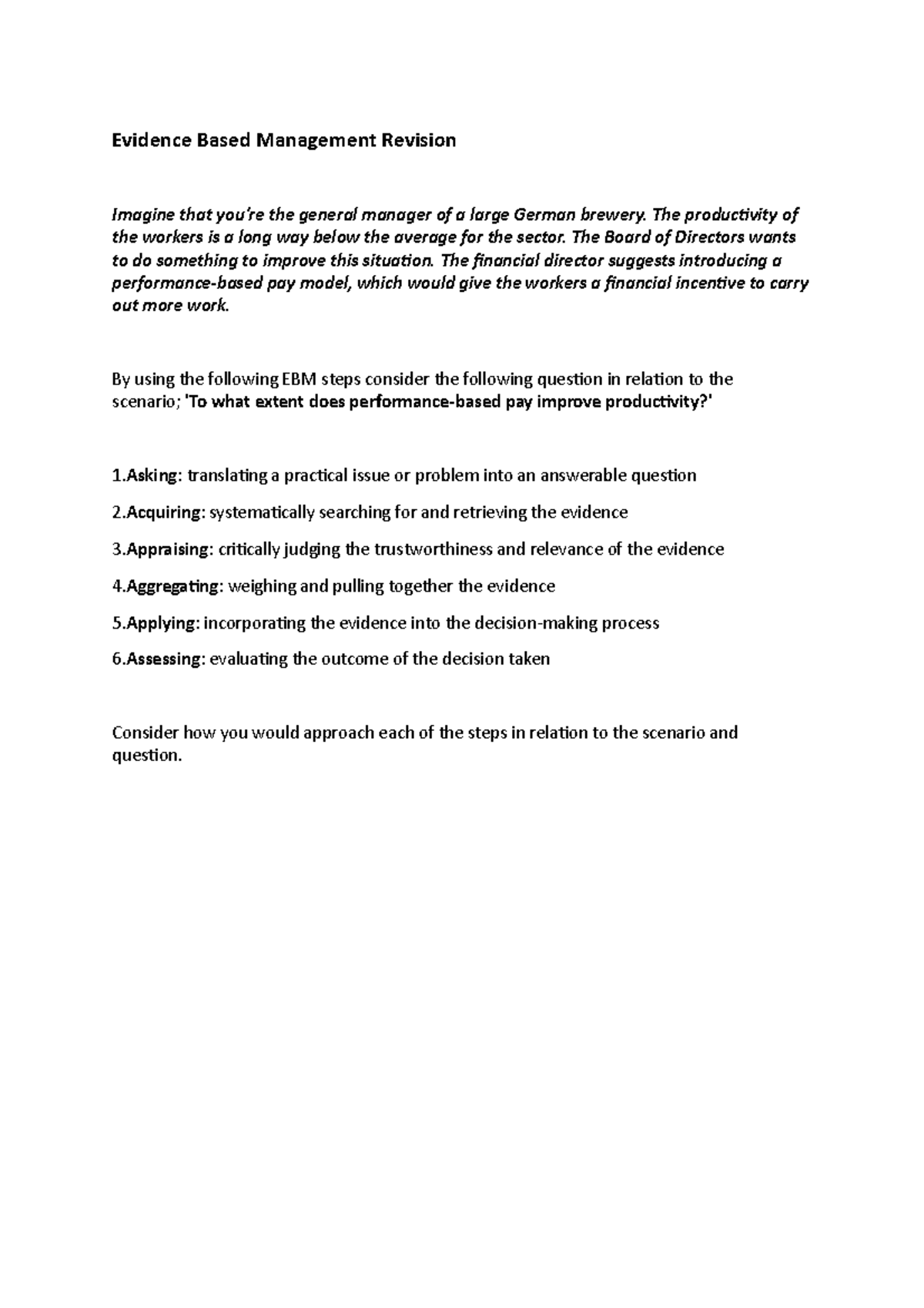 MGT10002 - Revision Evidence Based Management - Evidence Based ...