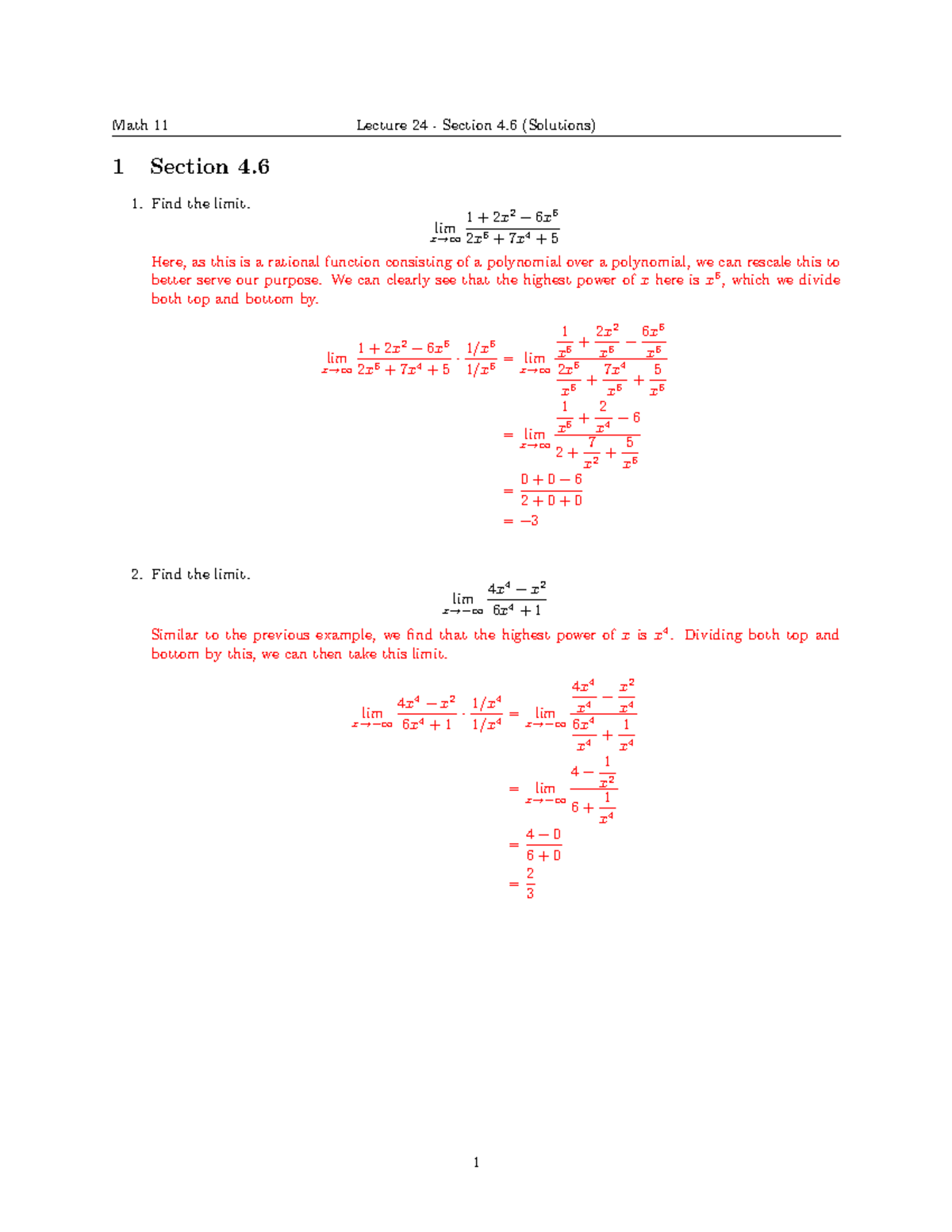 Lecture 24 solutions - Math 11 Lecture 24 - Section 4 (Solutions) 1 ...