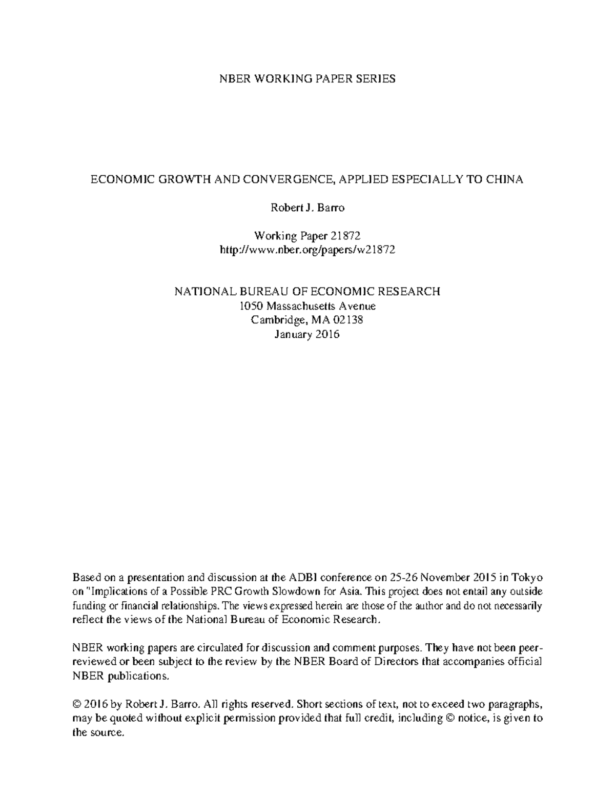 Barro 2016 Desarrollo Económico NBER WORKING PAPER SERIES ECONOMIC