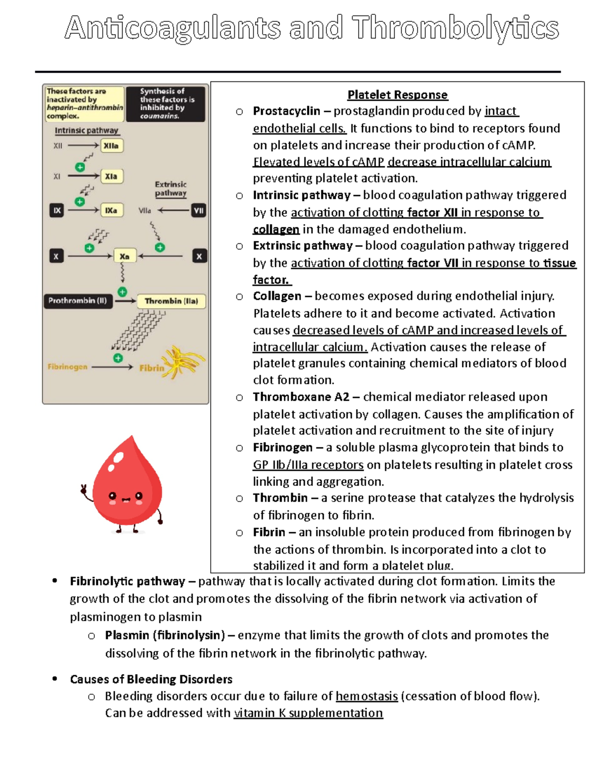 Anticoagulant study guide - DONE - Fibrinolytic pathway – pathway that ...