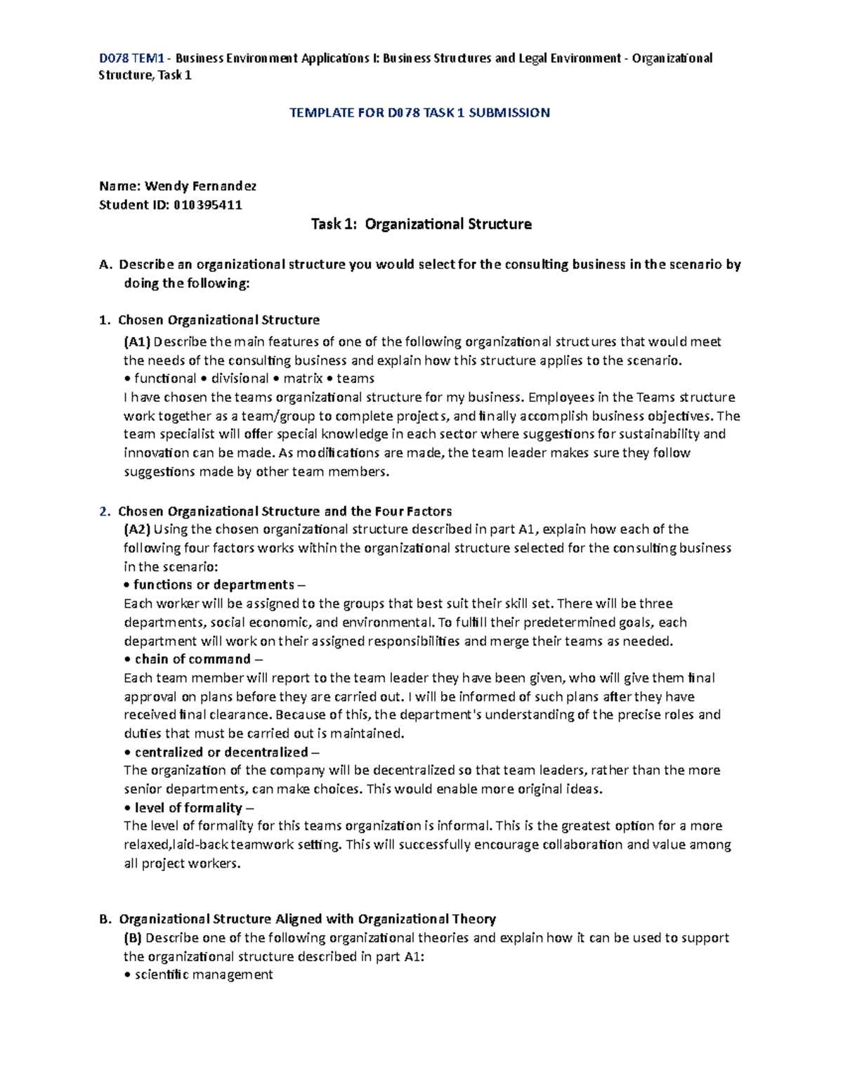 D078 Task 1 Template - D078 TEM1 - Business Environment Applications I ...