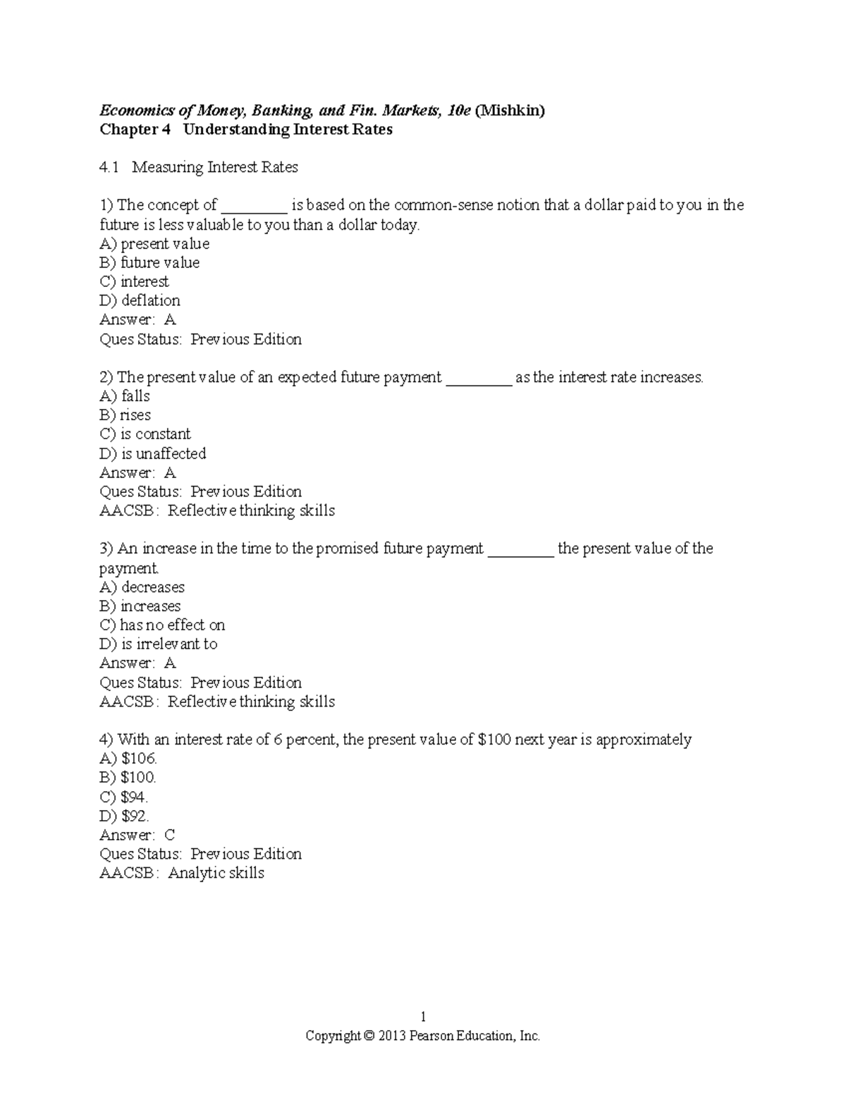 Chapter 4 Practice questions and answers for ECON 2035. Economics
