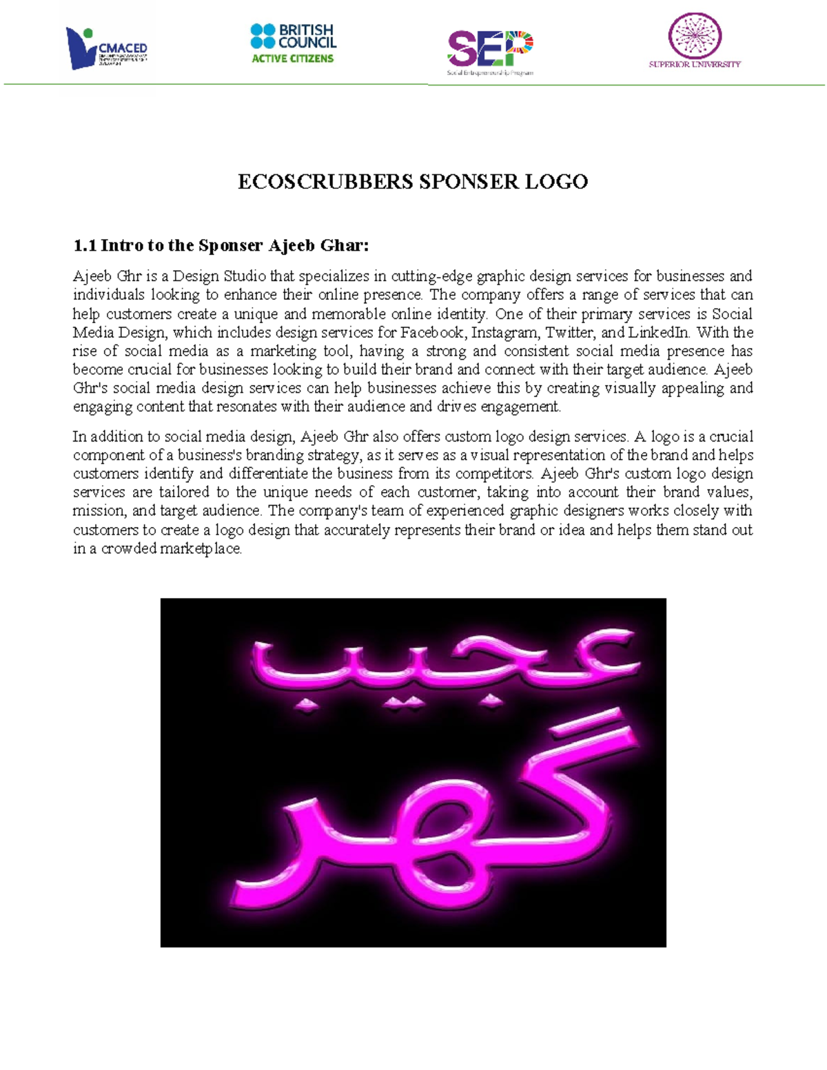 Project Sponer Logo - ECOSCRUBBERS SPONSER LOGO 1 Intro to the Sponser ...