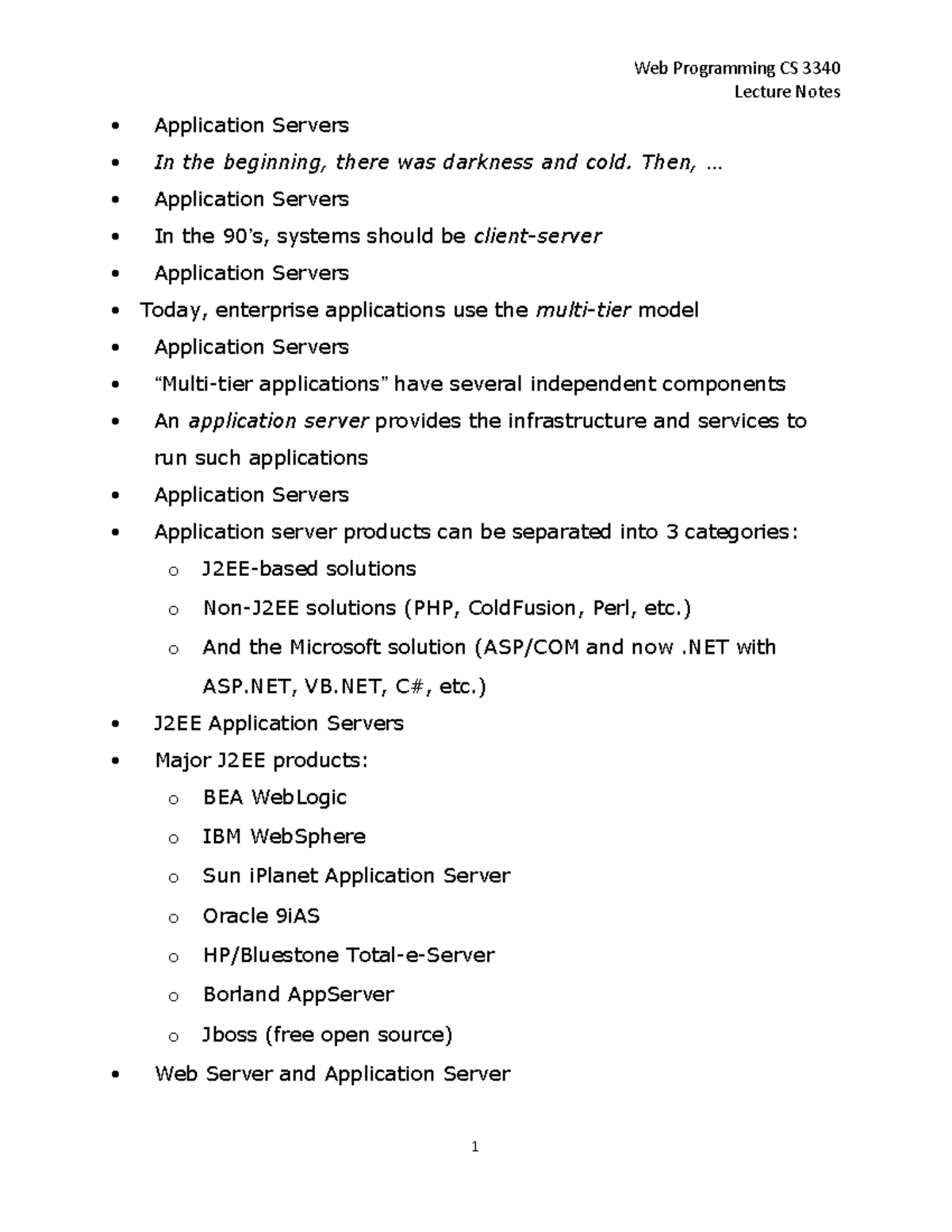 2021-Web Programming CS 3340-Lecture Notes-J2EE - Web Programming CS ...