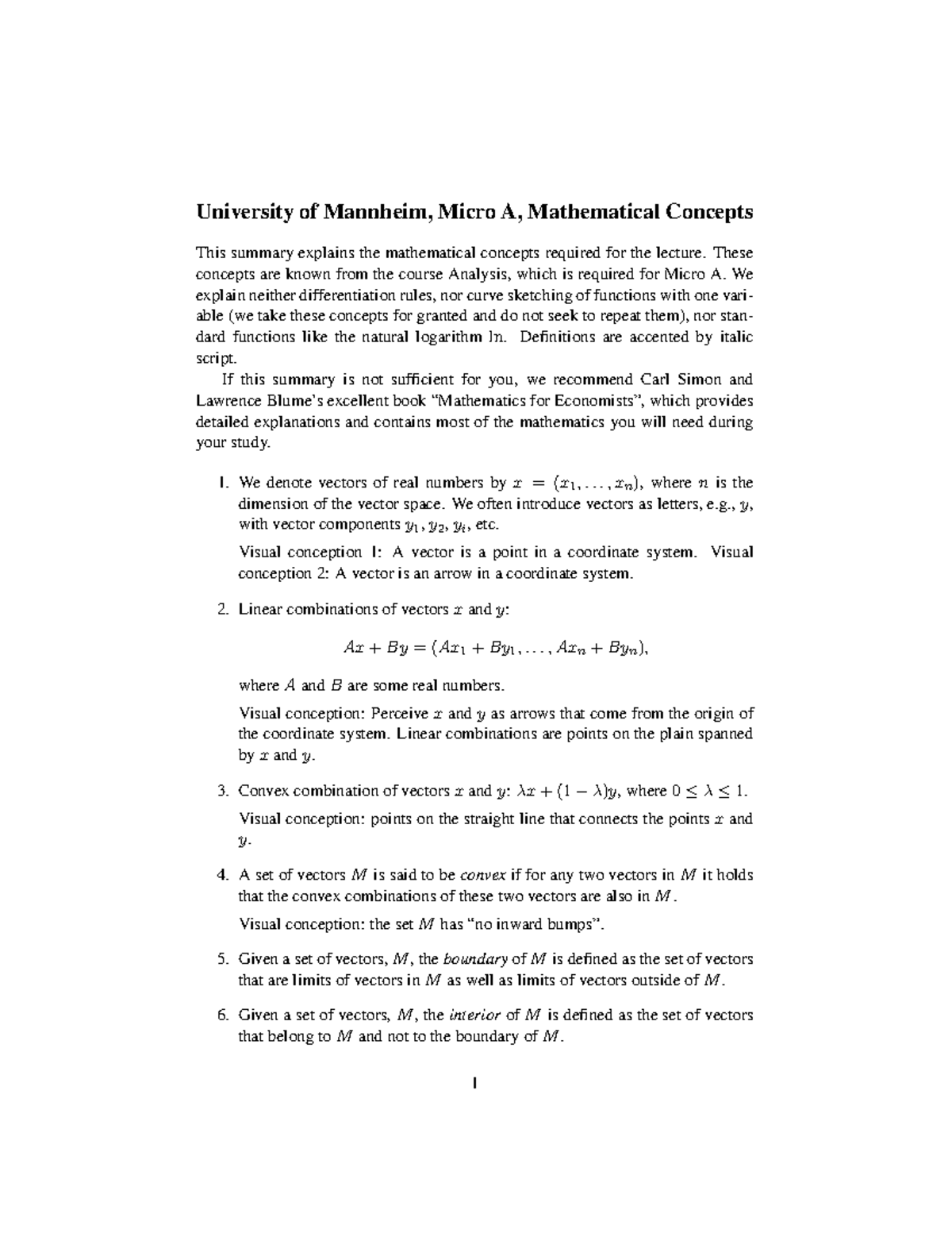 Mathematical Concepts - These Concepts Are Known From The Course ...