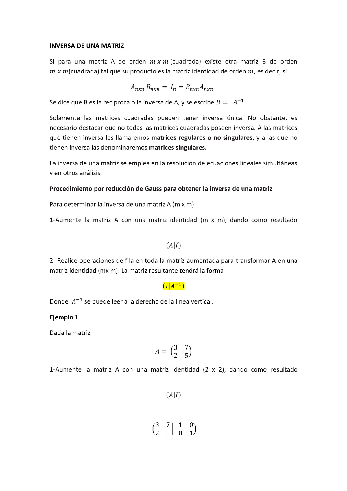 Inversa De Una Matriz Sist De Ecuaciones Inversa De Una Matriz Si Para Una Matriz A De Orden 𦠀 9346