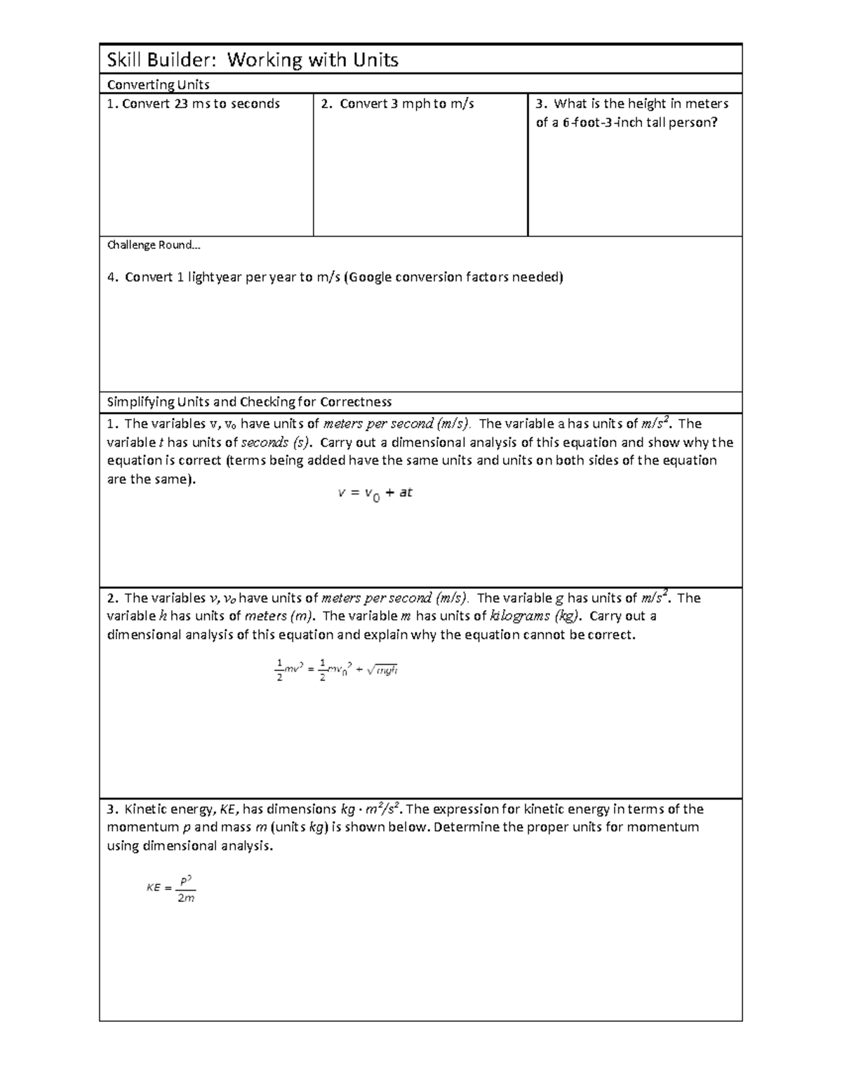 Working with units - Skill Builder: Working with Units Converting Units ...