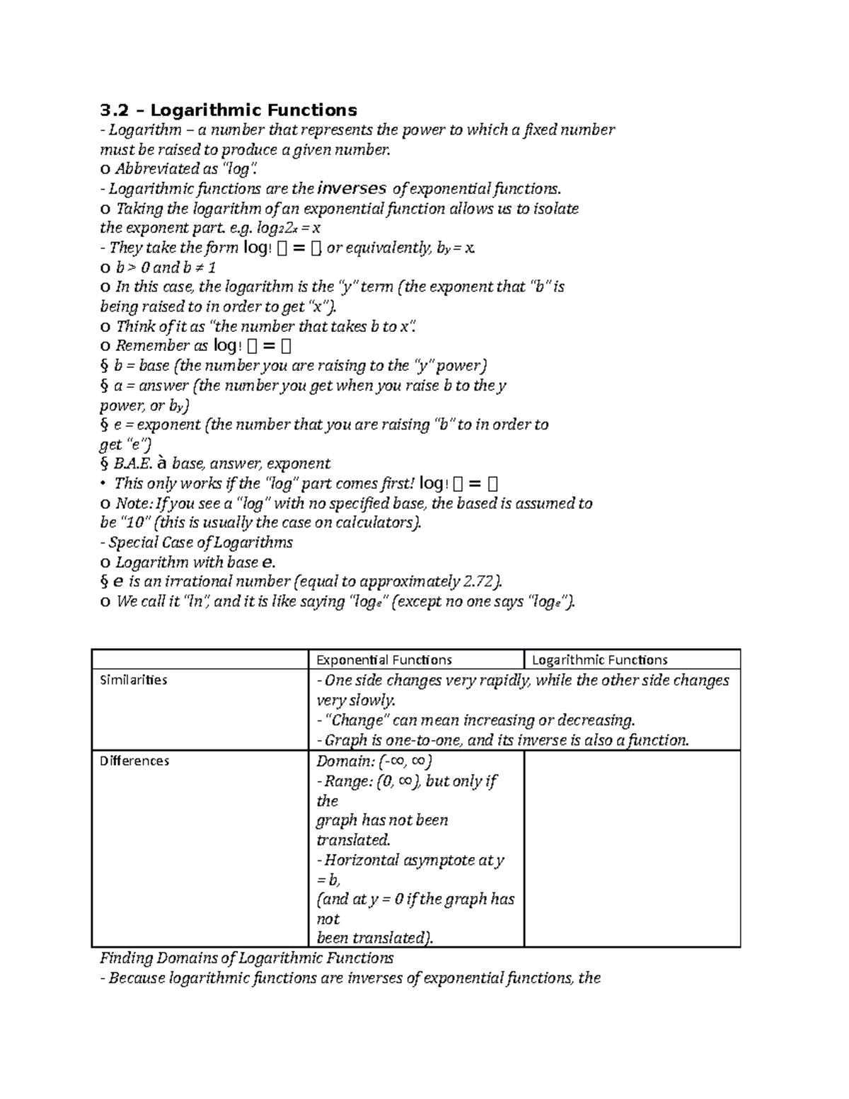 Math 125 Lecture 11 3 - 3 – Logarithmic Functions Logarithm – a number ...