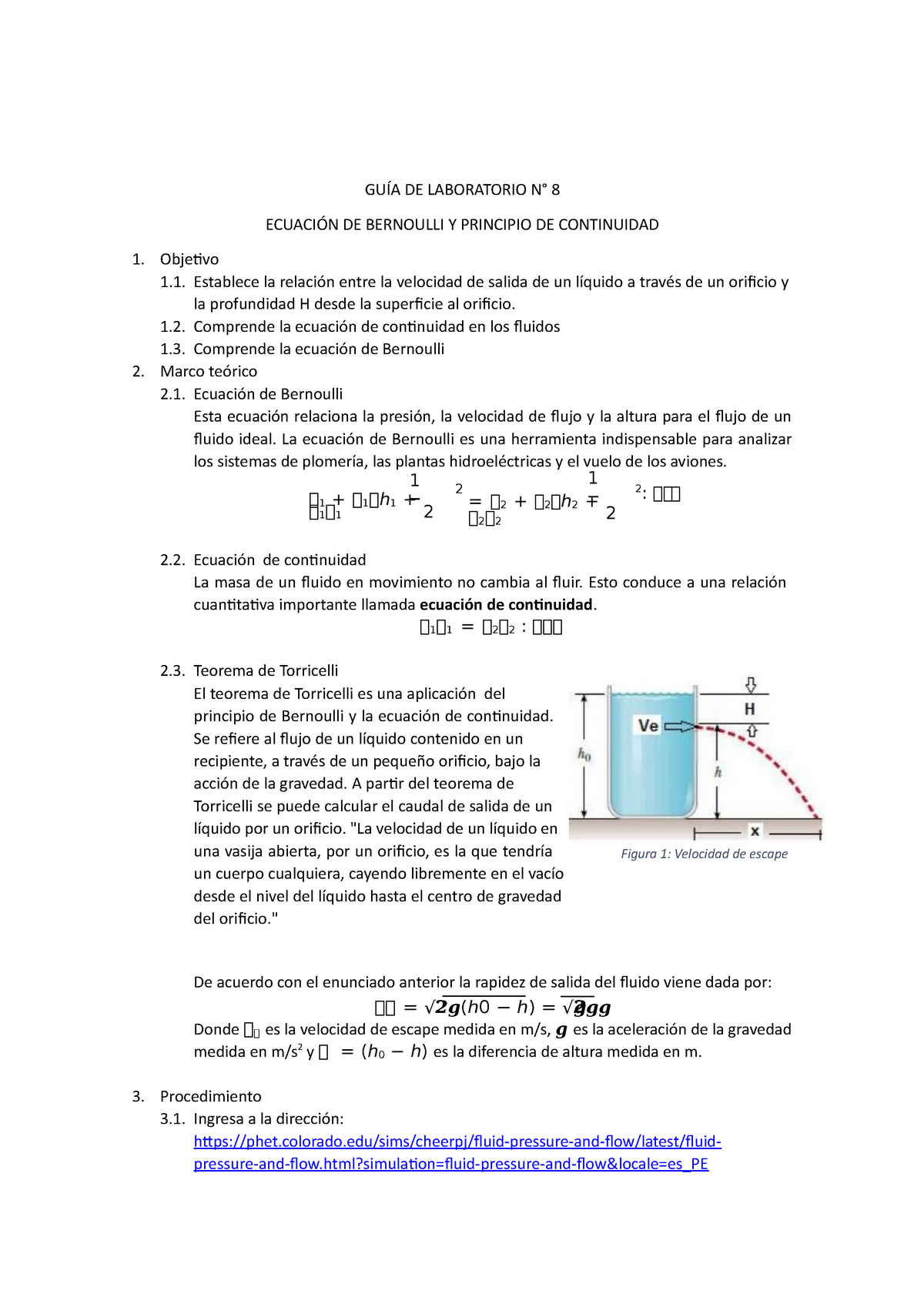 Laboratorio Virtual N° 08. Ecuación De Bernoulli Y Principio De ...