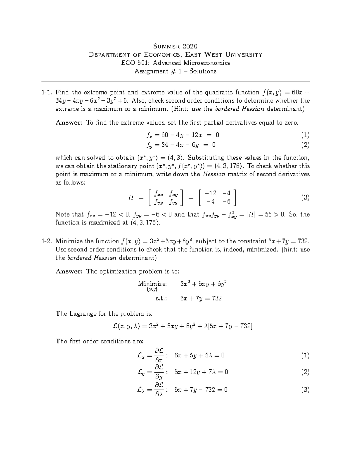 microeconomics (eco402) assignment no 01 solution