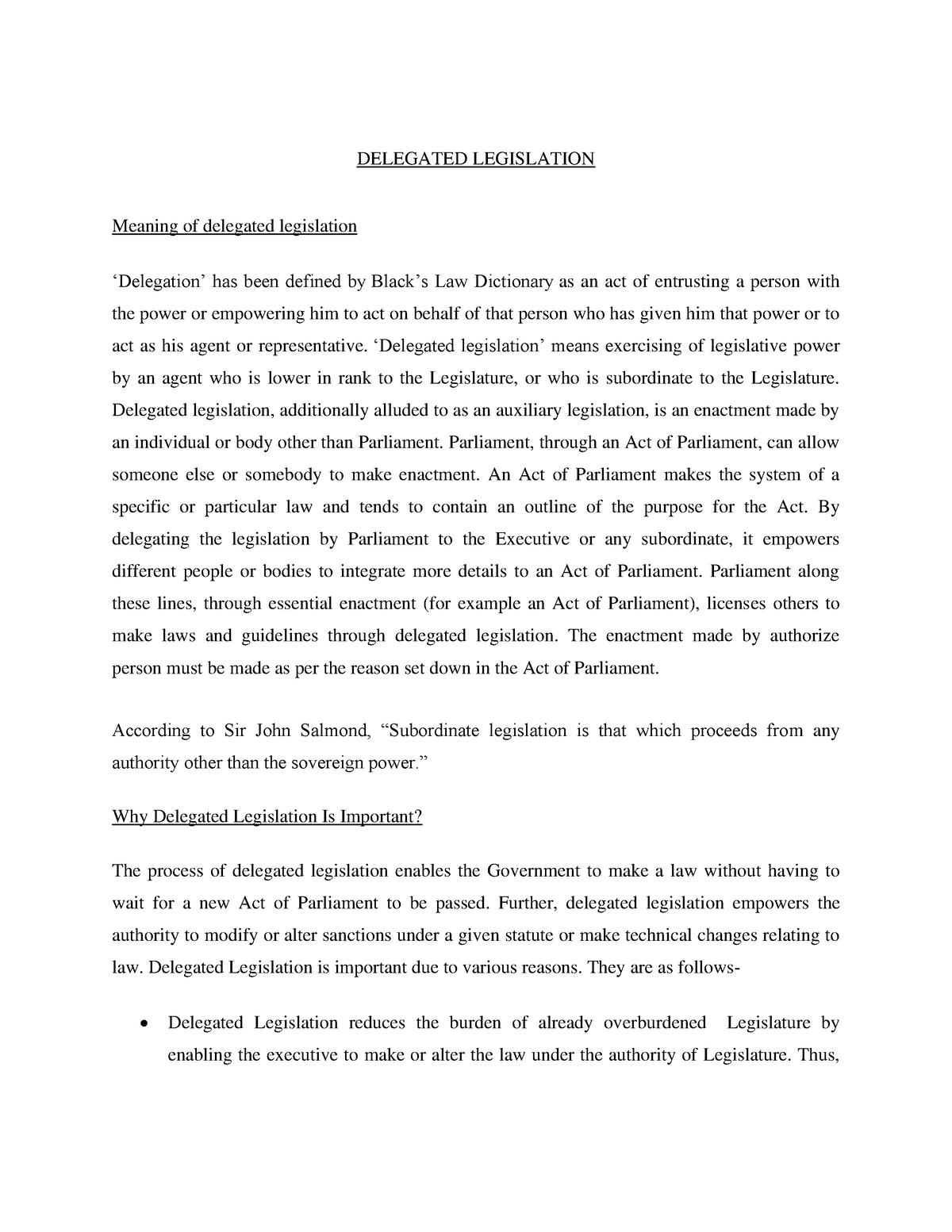 research paper on delegated legislation in india