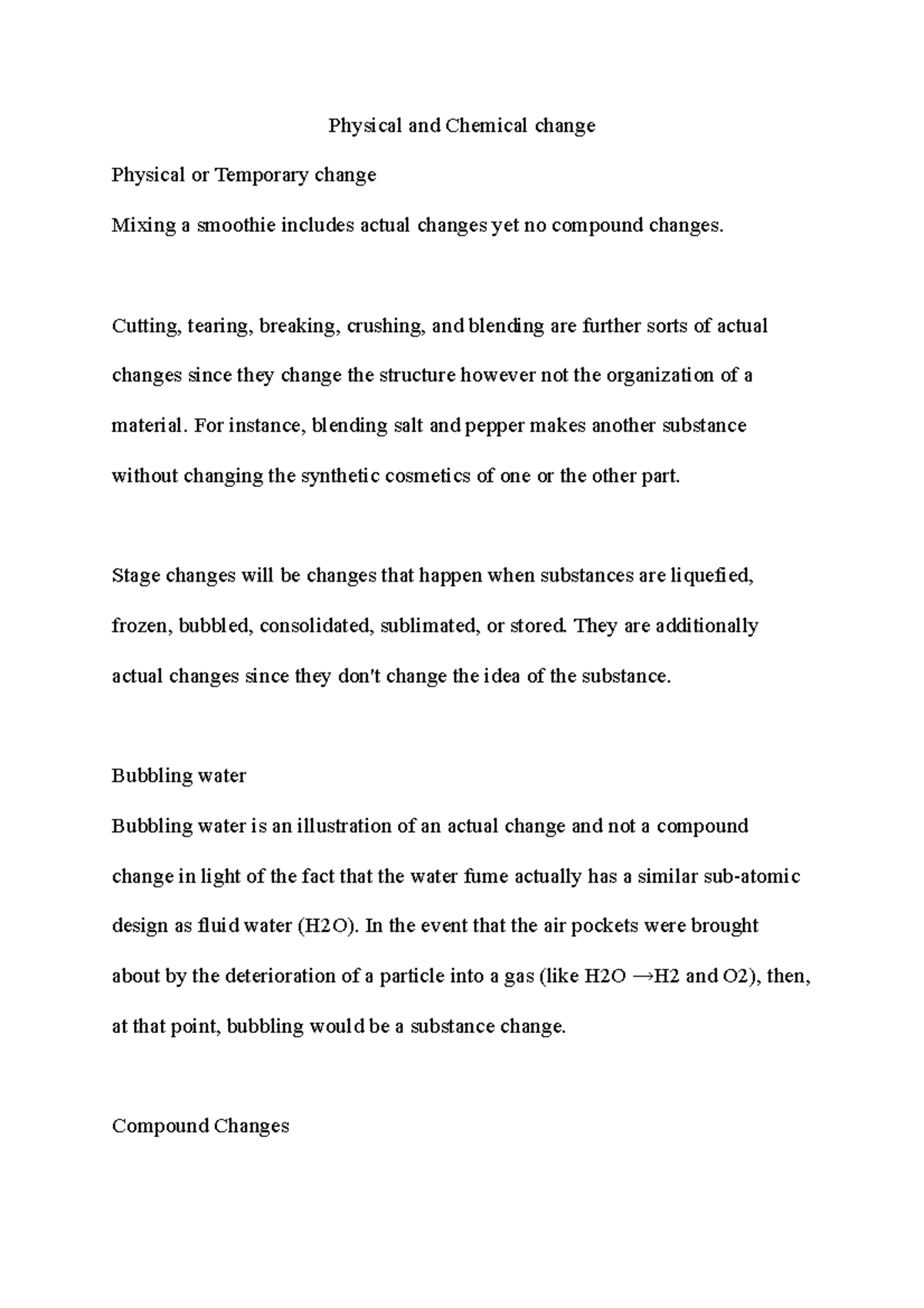 Detailed notes on Physical and Chemical changes - Physical and Chemical ...