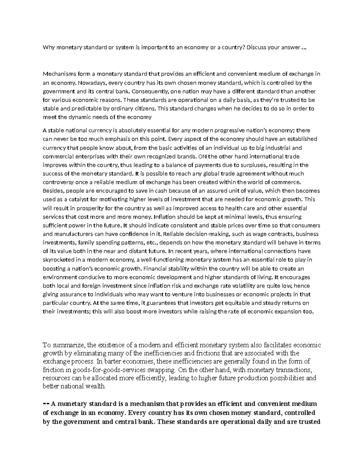 Why monetary standard or system is important to an economy or a country ...