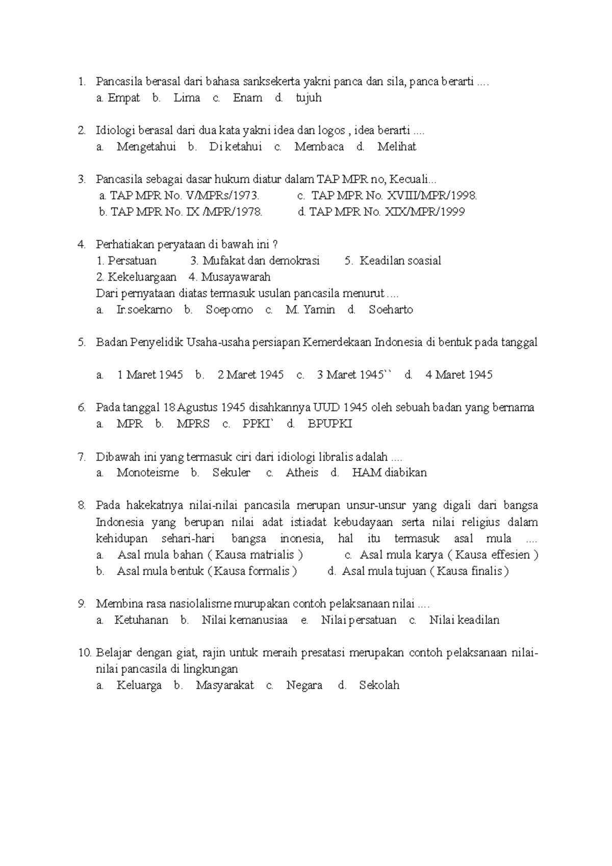 Anggap Saja Soal UTS 42 - Tugas - Pancasila Berasal Dari Bahasa ...