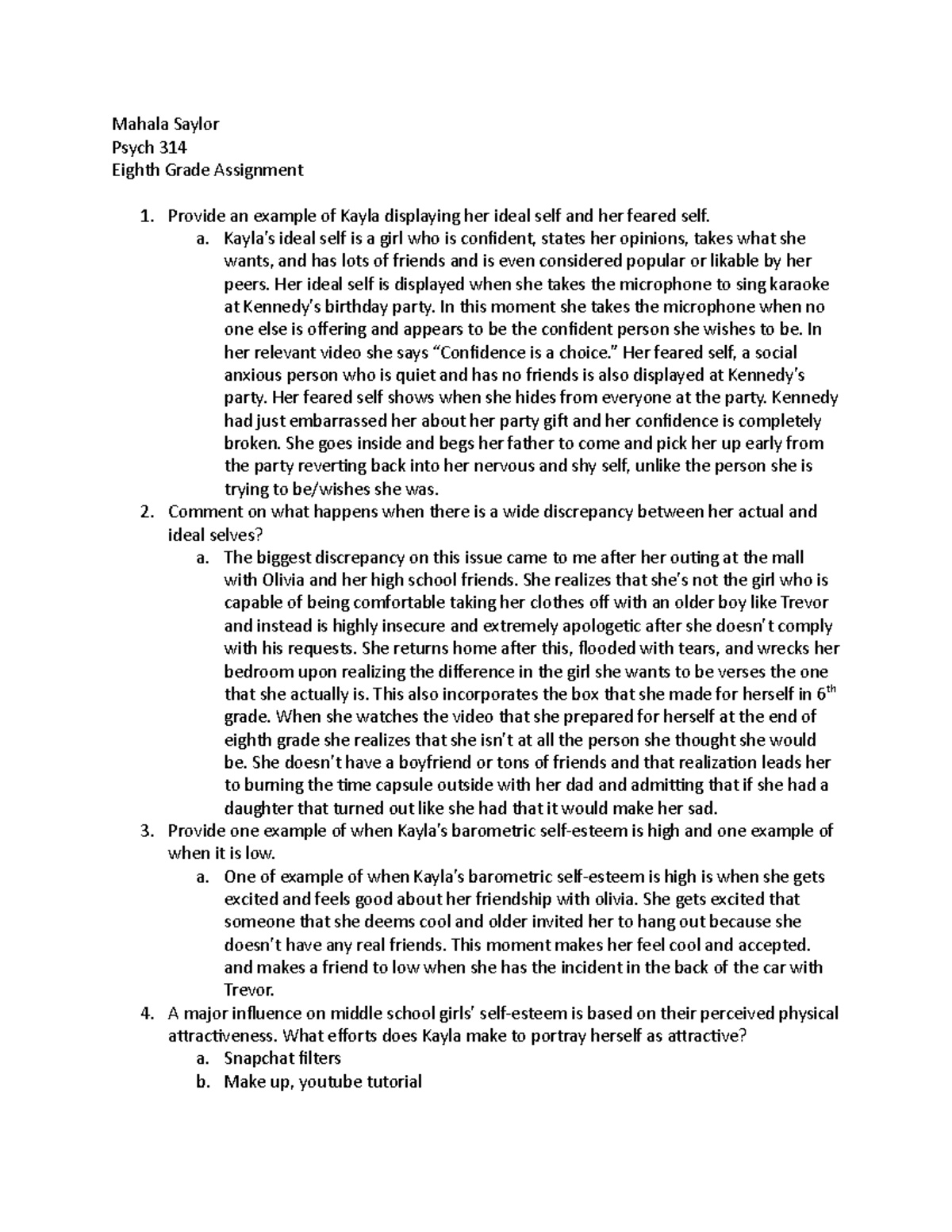 Eighth Grade Assignment - Mahala Saylor Psych 314 Eighth Grade ...