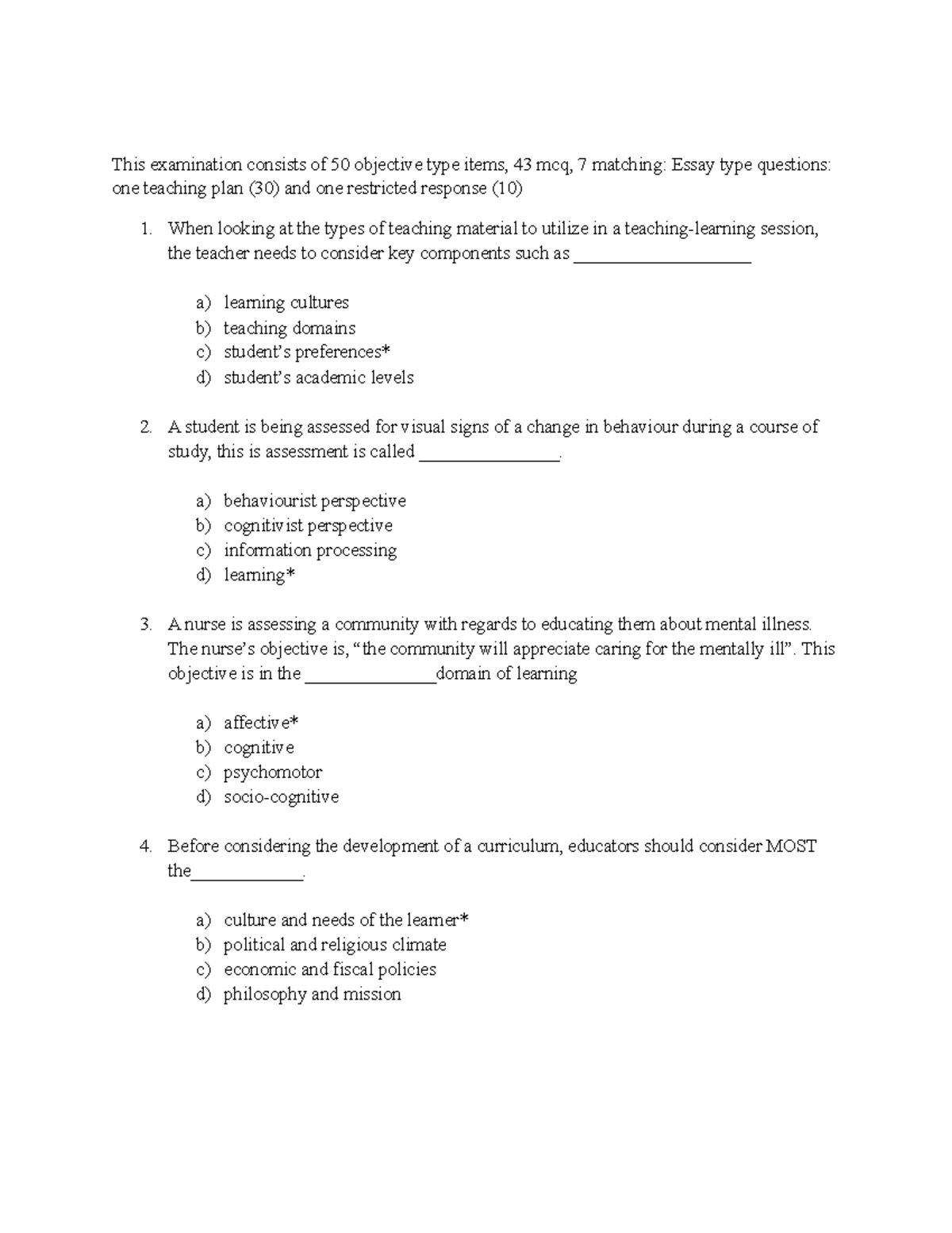 Method of teaching n Testing examination with TOS - This examination ...