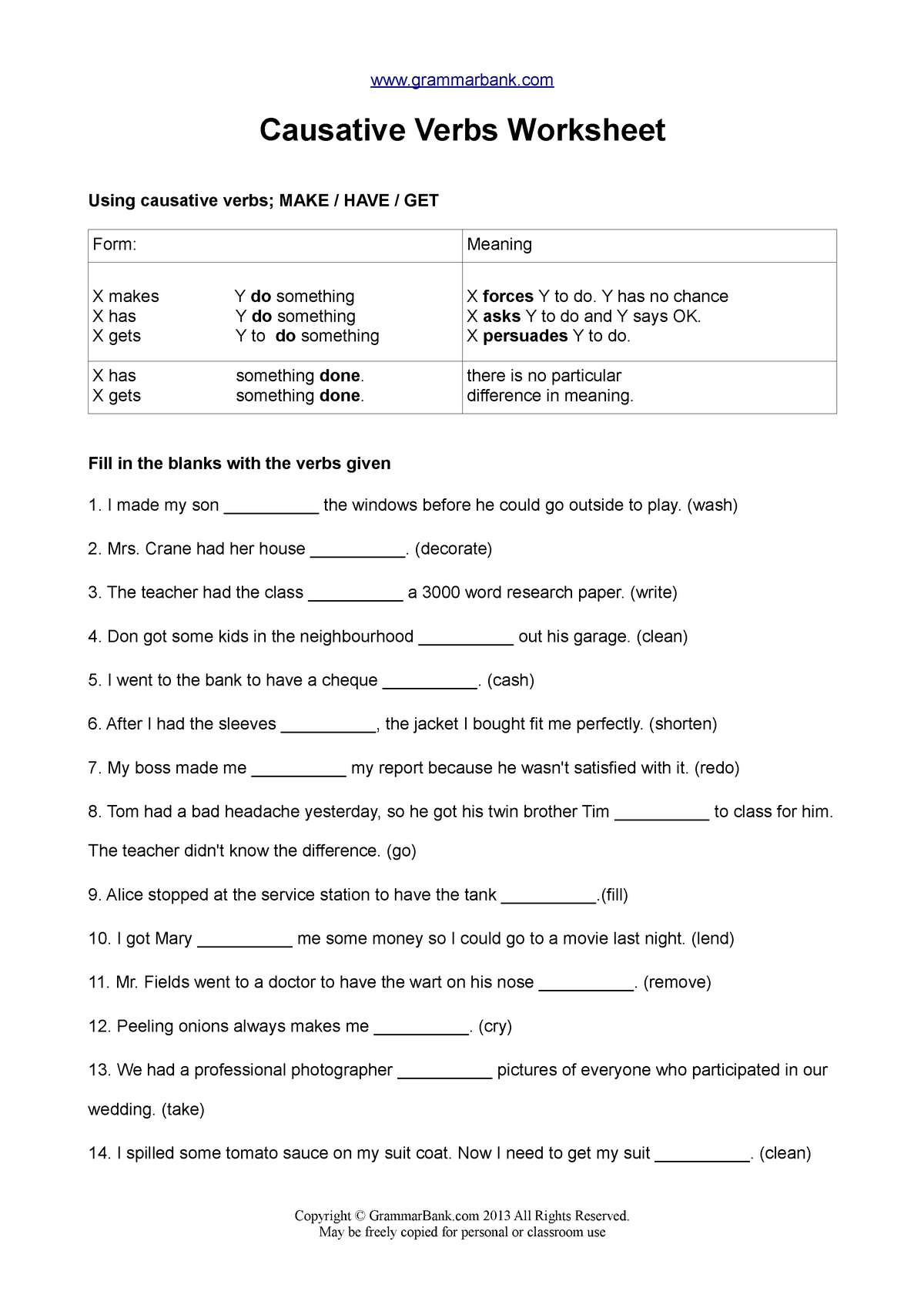 Causative-verbs-worksheet Exercises And Definitions MAKE / HAVE / GET ...