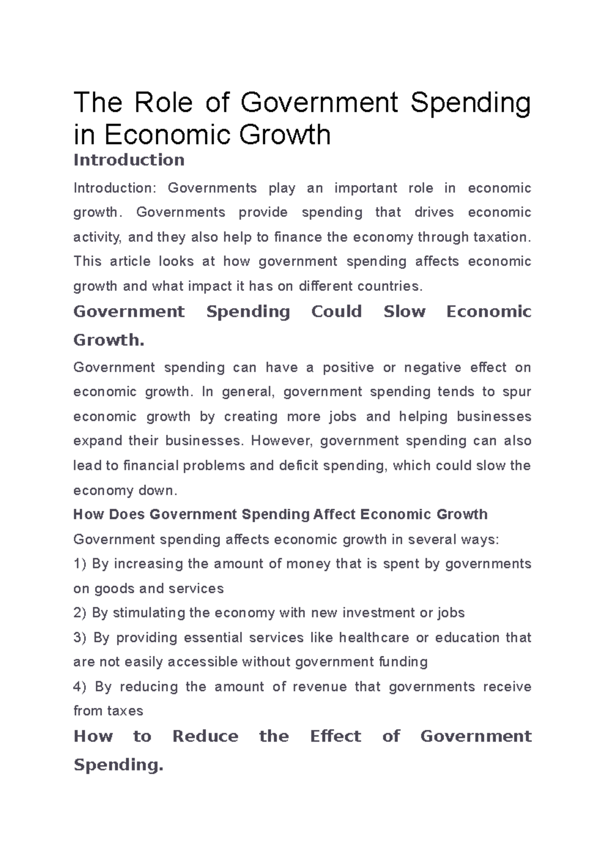 The Role of Government Spending in Economic Growth - The Role of ...