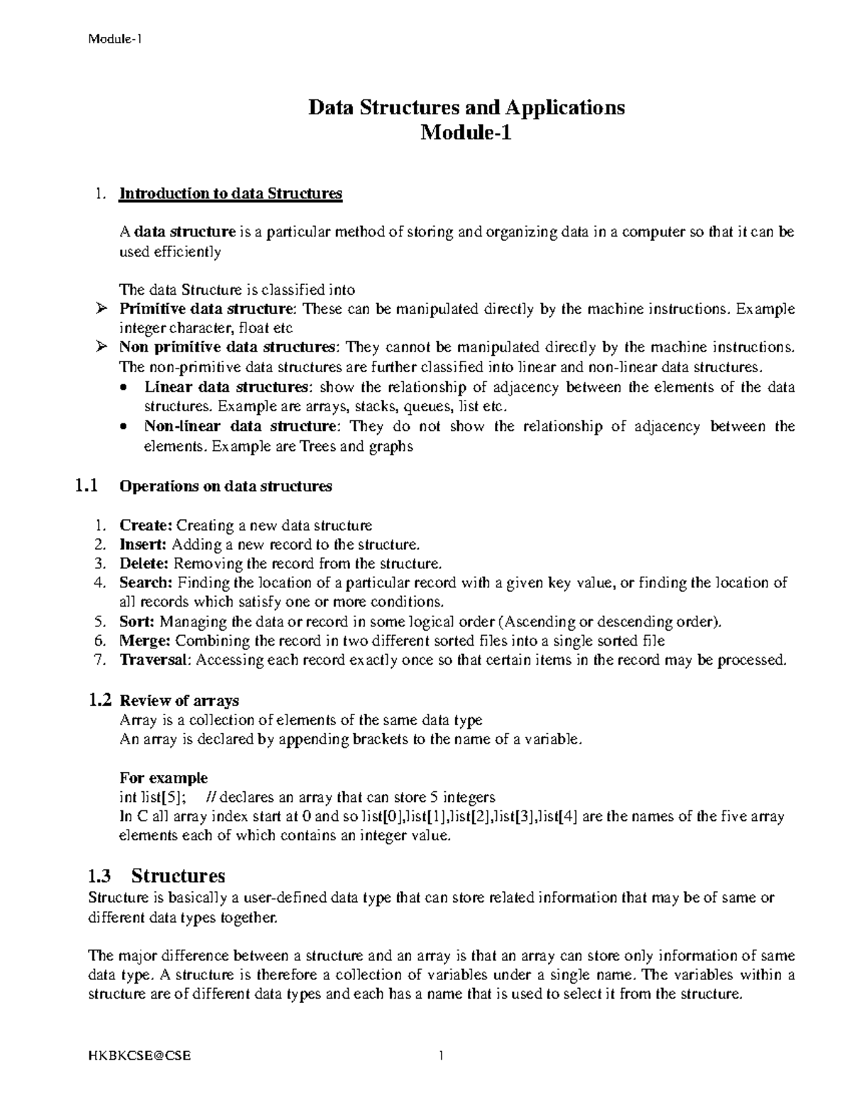 Module 1 - Data Structures and Applications Module- 1 Introduction to ...