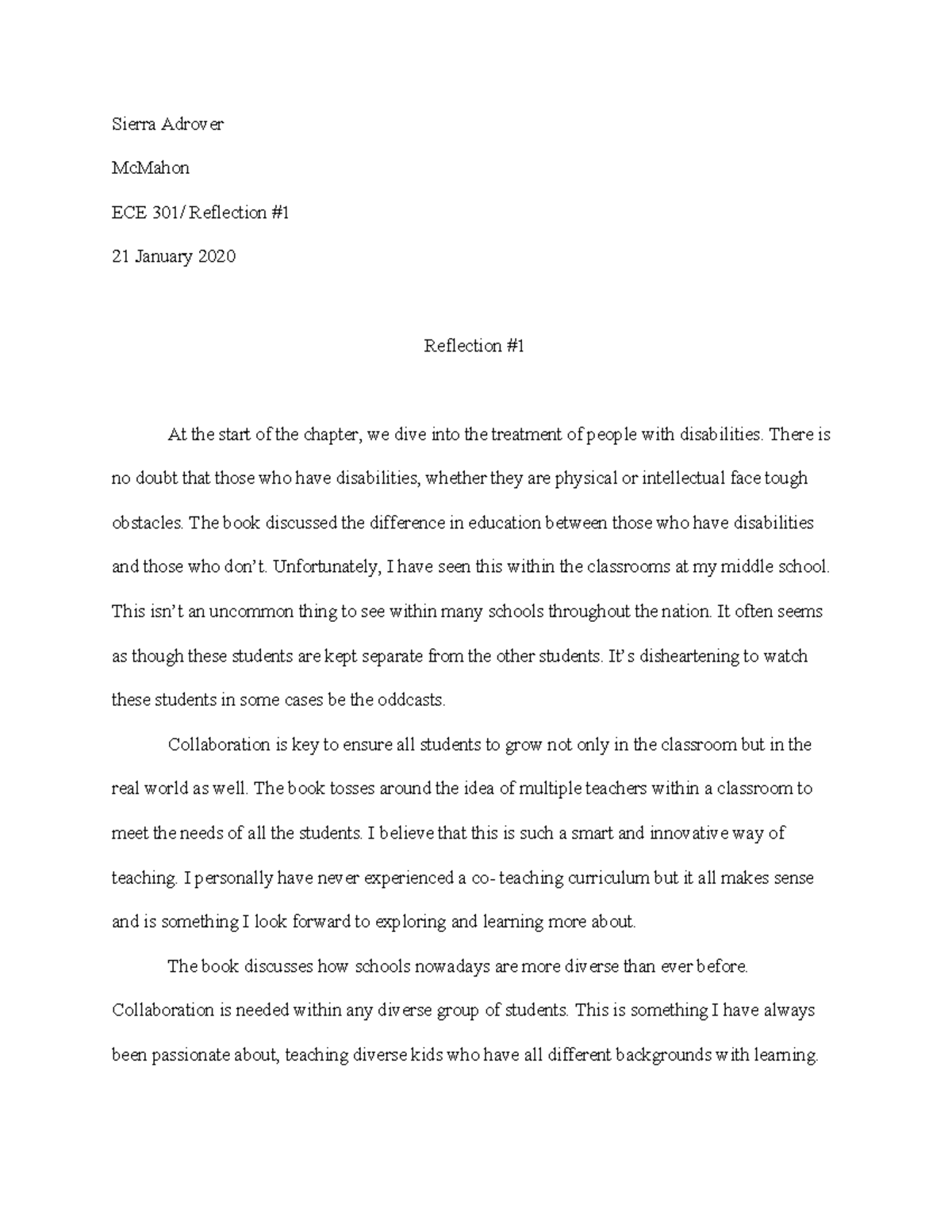 ECE 301- Reflection 1 - Chapter 1, Murawski & Spencer McMahon - Sierra ...