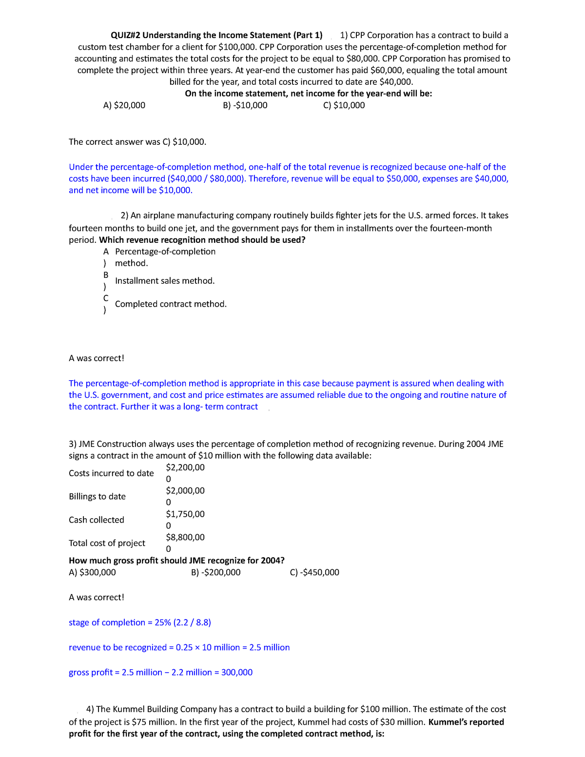 Quiz (Income Statement) Part 1 - With Solution - QUIZ#2 Understanding ...