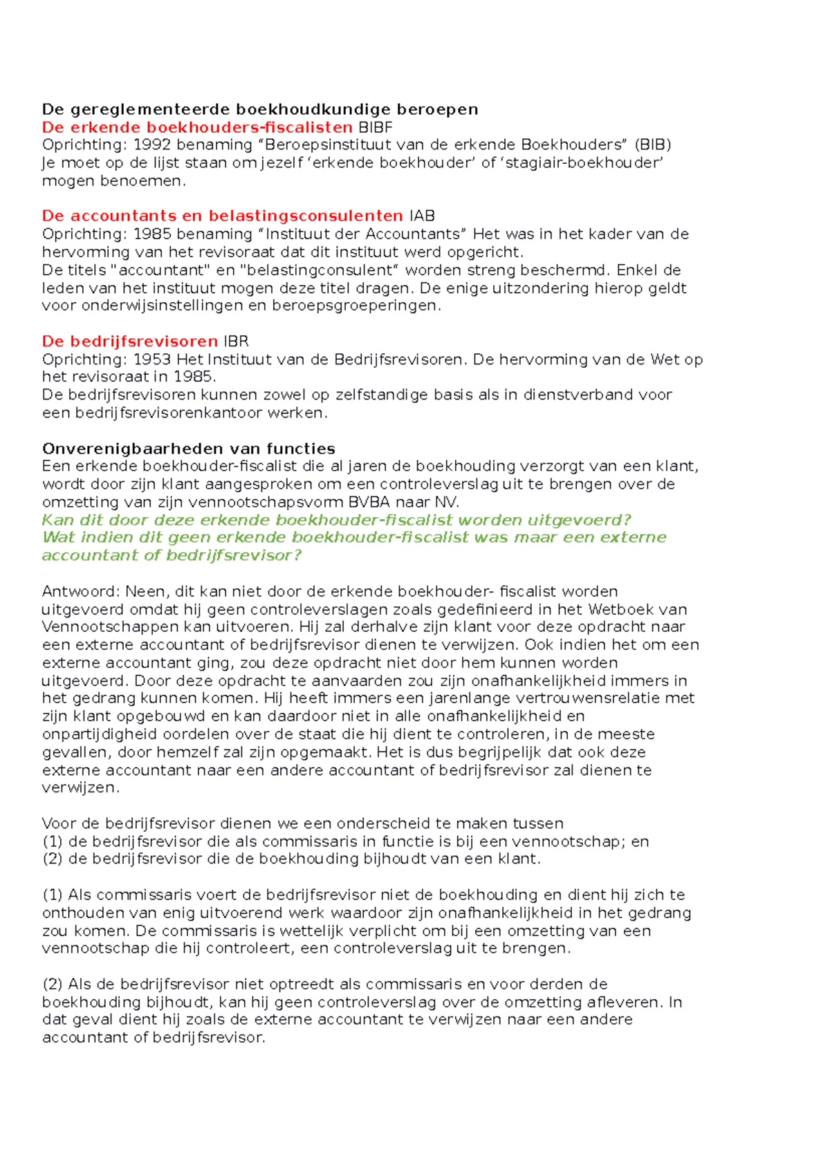 Samenvatting Audit - De Gereglementeerde Boekhoudkundige Beroepen De ...