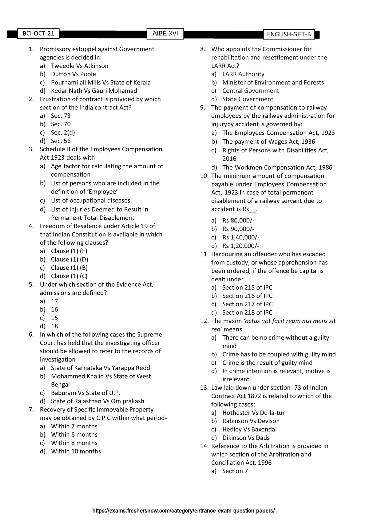 AIBE-16-Set-B-Model-Paper 2021 - Promissory Estoppel Against Government ...