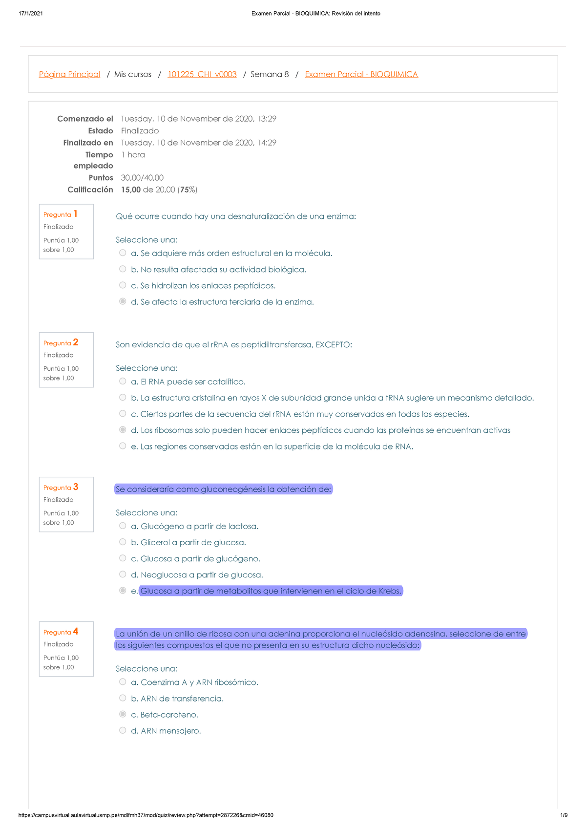 Banco Bioquimica - 17/1/2021 Examen Parcial - BIOQUIMICA: Revisión Del ...