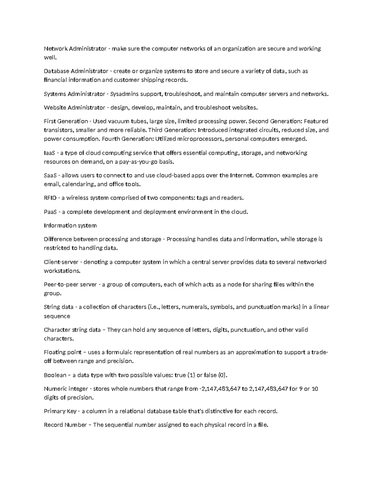 Test notes - Network Administrator - make sure the computer networks of ...