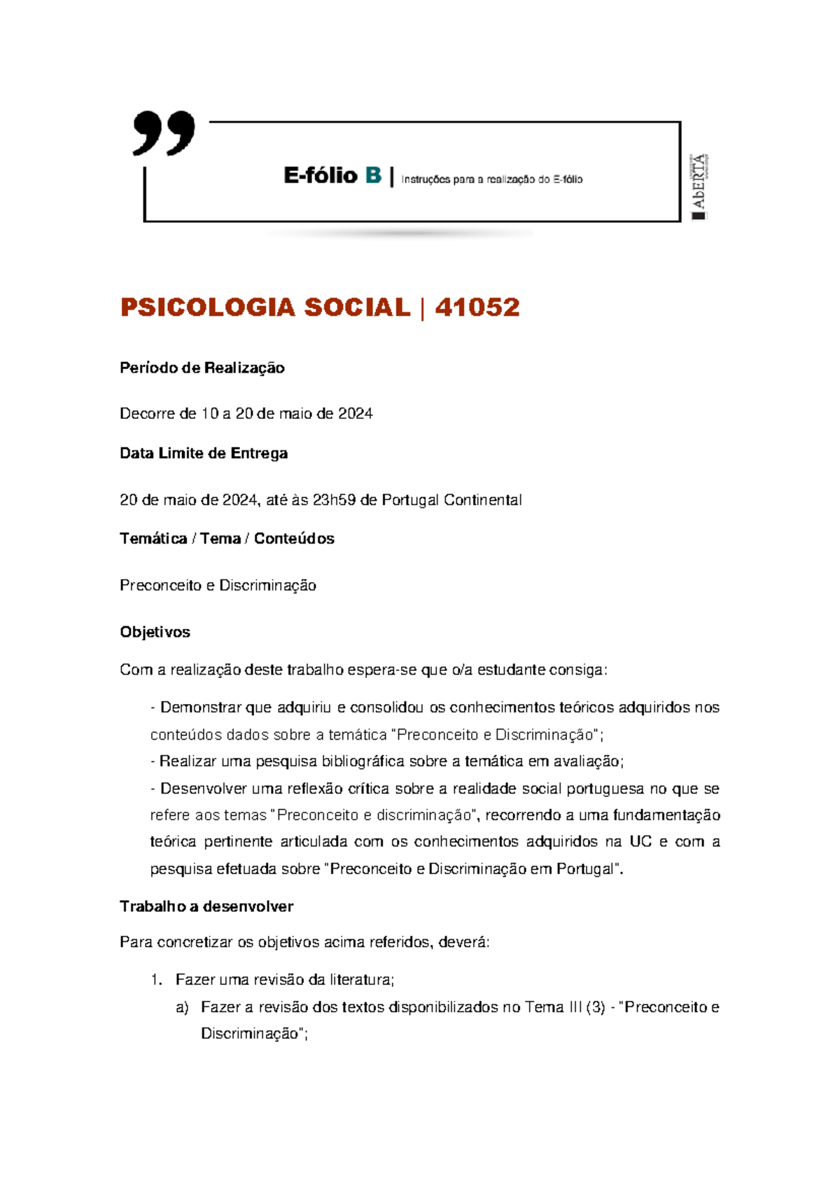 E-fólio B Psicologia Social 2023-2024 - PSICOLOGIA SOCIAL | 41052 ...