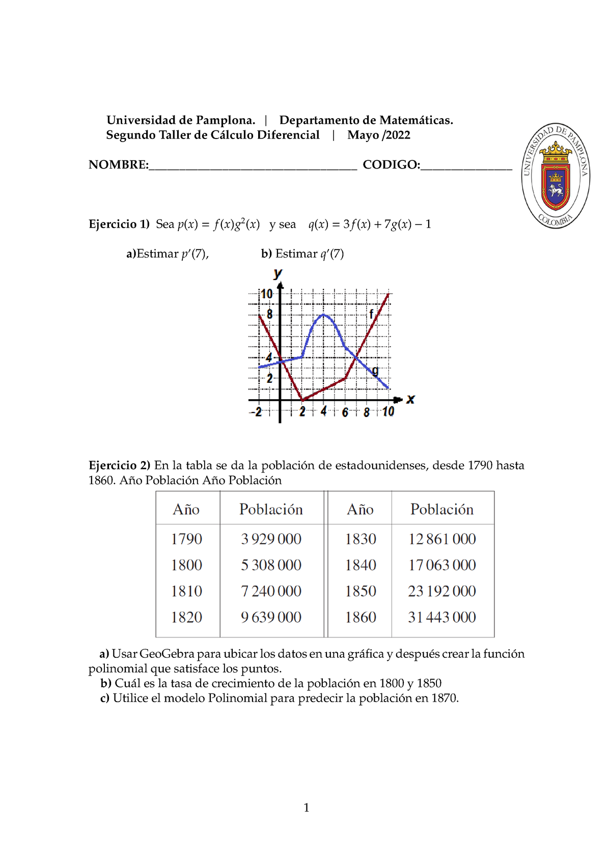 Taller 2 Cálculo Diferencial BI - Universidad De Pamplona ...