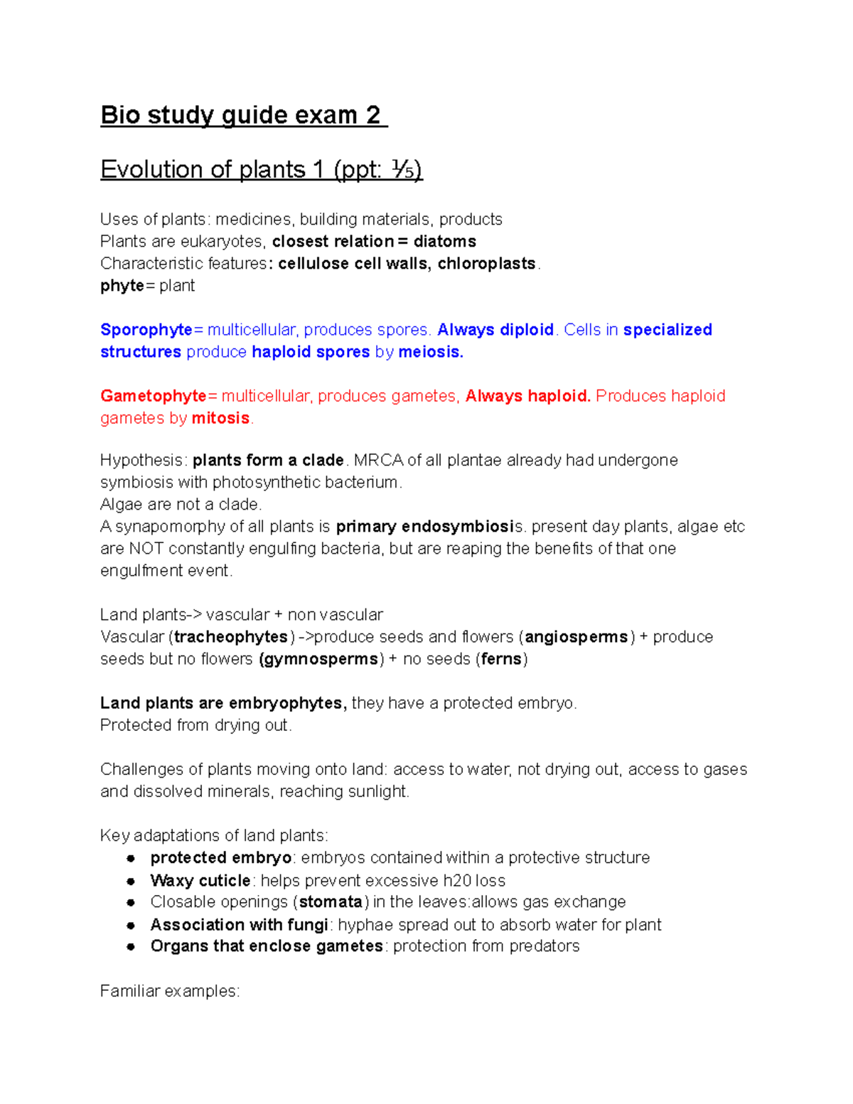 Bio study guide exam 2 Summary General Biology II Bio study guide