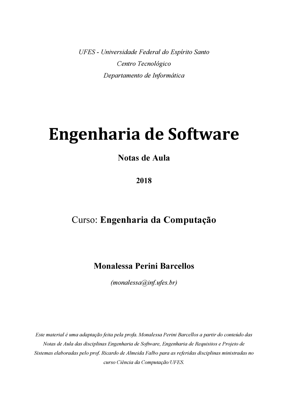 01 Engenharia De Software Autor Monalessa Perini Barcellos Ufes Universidade Federal Do