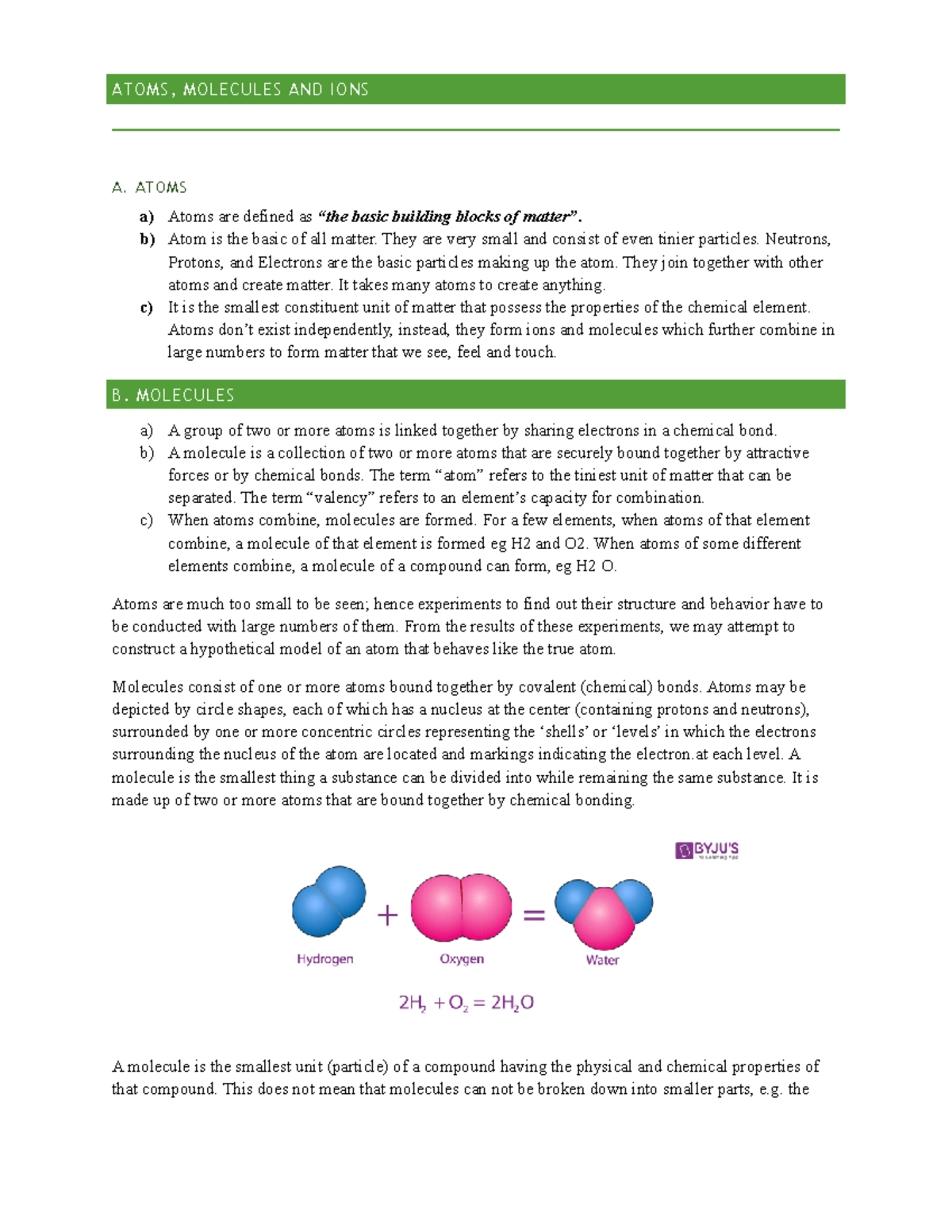 5 IONS AND Molecules - Ohio - ATOMS, MOLECULES AND IONS A. ATOMS a ...